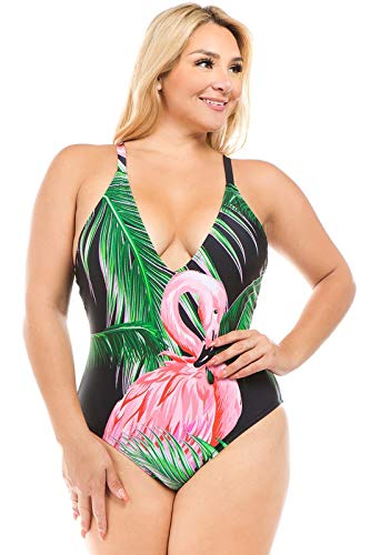 TD Collections Women's One Piece Flamingo Print Swimsuits - Sexy U Neck Bathing Suits with Tummy Control - Perfect for Beach Vacations, Pool Parties & Summer Getaways