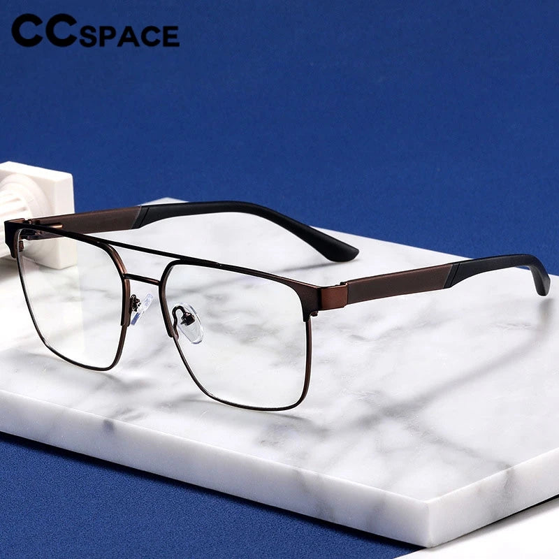 CCspace Unisex Full Rim Square Double Bridge Alloy Eyeglasses Frame 301561 - Stylish & Durable for Work, Reading, and Everyday Wear