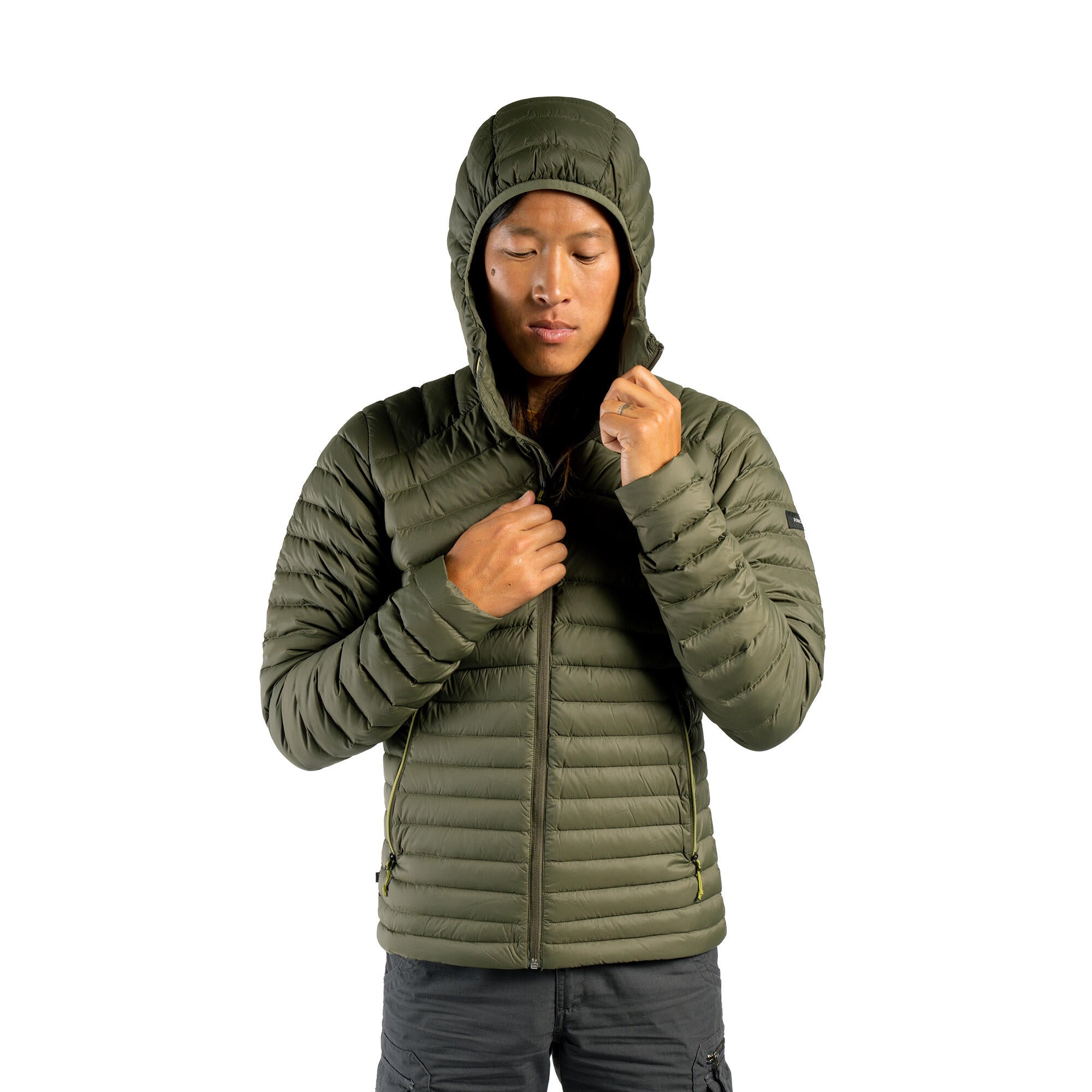 Forclaz Men's MT100 Hooded Down Puffer Jacket - Lightweight Winter Coat, Waterproof & Windproof, Warm Insulated Outdoor Jacket for Hiking, Skiing & Cold Weather Activities