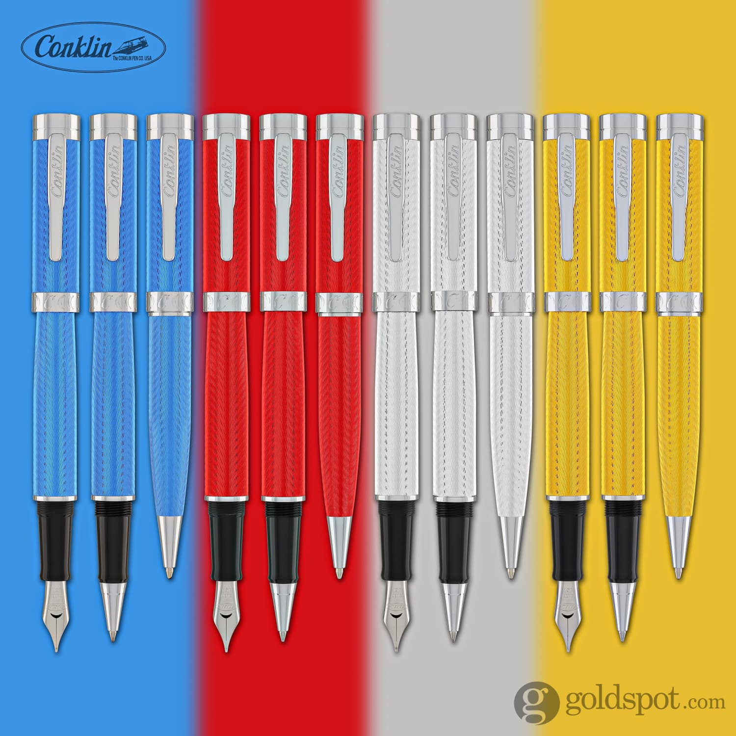 Conklin Herringbone Signature Ballpoint Pen - Yellow - Premium Writing Instrument for Office, Business & Gifts