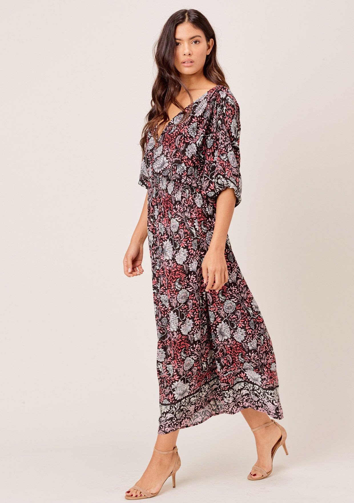 Angelina Floral Dress - Women's Summer Floral Print Maxi Dress with V-Neck & Flowy Skirt | Perfect for Beach Vacations, Weddings & Date Nights