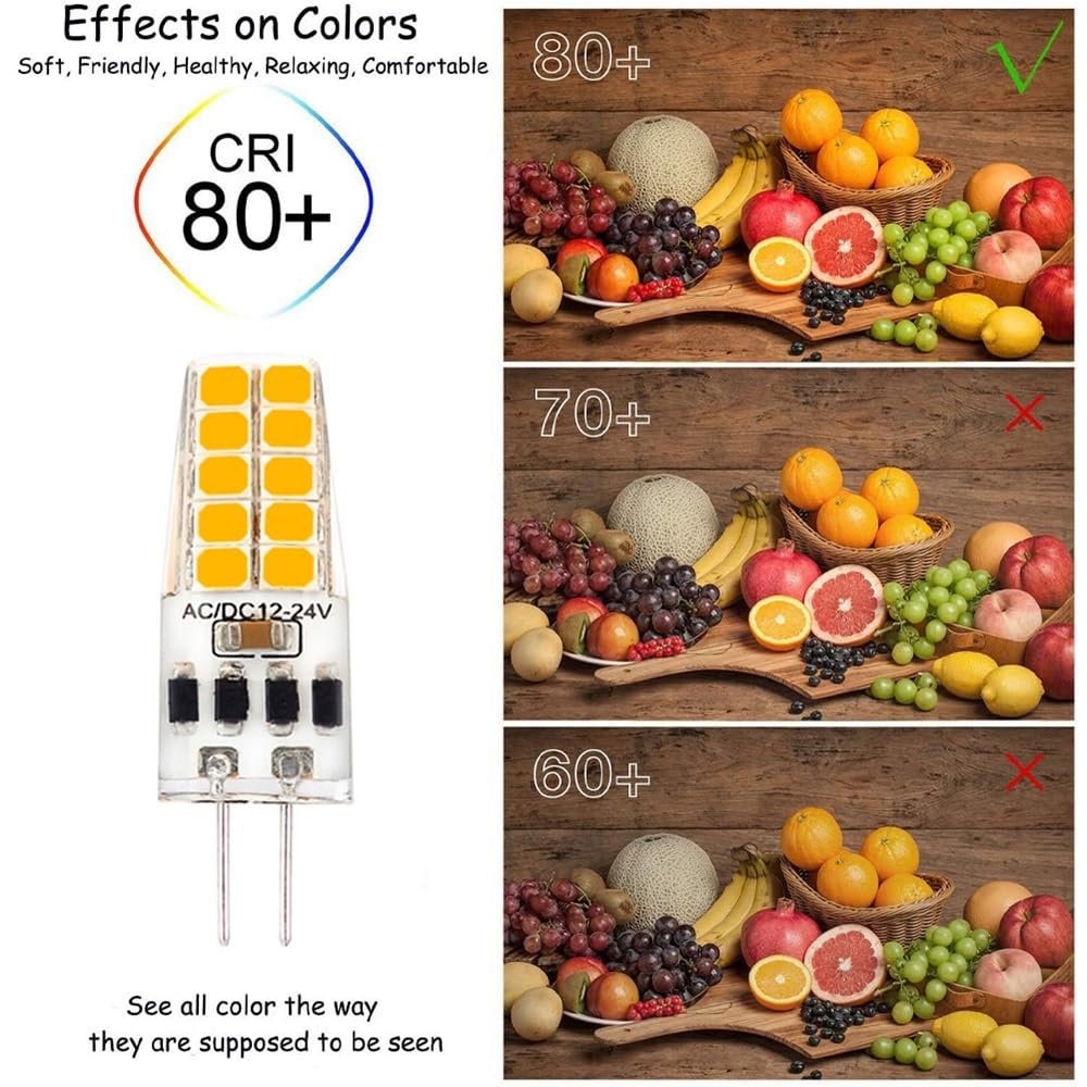 Fengyan Home 5-Pack G4 LED Bulbs AC/DC 12-24V - Warm White/Cool White/Natural White - 3W (10 LED) & 5W (20 LED) - Energy Saving 360° Silicone Light - Halogen Replacement for Home, Kitchen, RV, Boat, and Cabinet Lighting