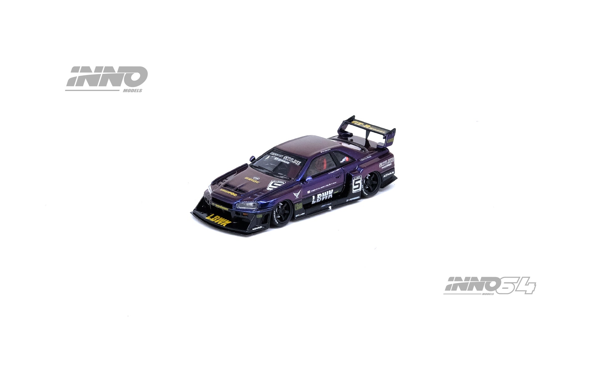 INNO64 1:64 Scale Nissan Skyline ER34 Super Silhouette LBWK Model Car - Midnight Purple II - Collectible Diecast Vehicle for Display & Racing Enthusiasts - Perfect for Car Shows, Office Decor & Gift Giving