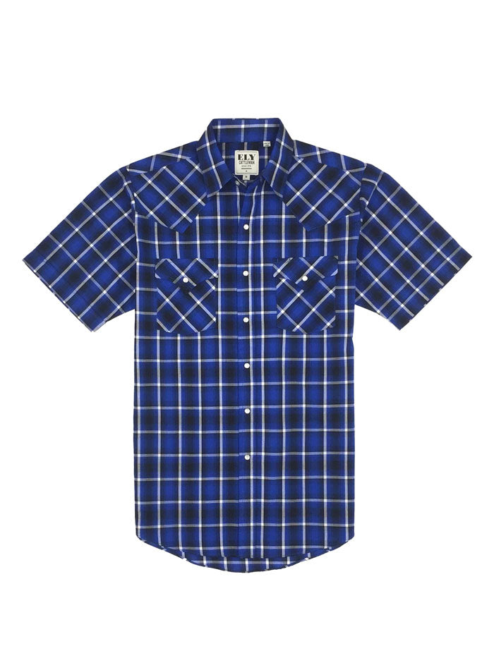Ely Cattleman E1F202607 Men's Short Sleeve Plaid Shirt in Navy Blue - Casual Button Down Shirt for Outdoor Activities, Work & Everyday Wear