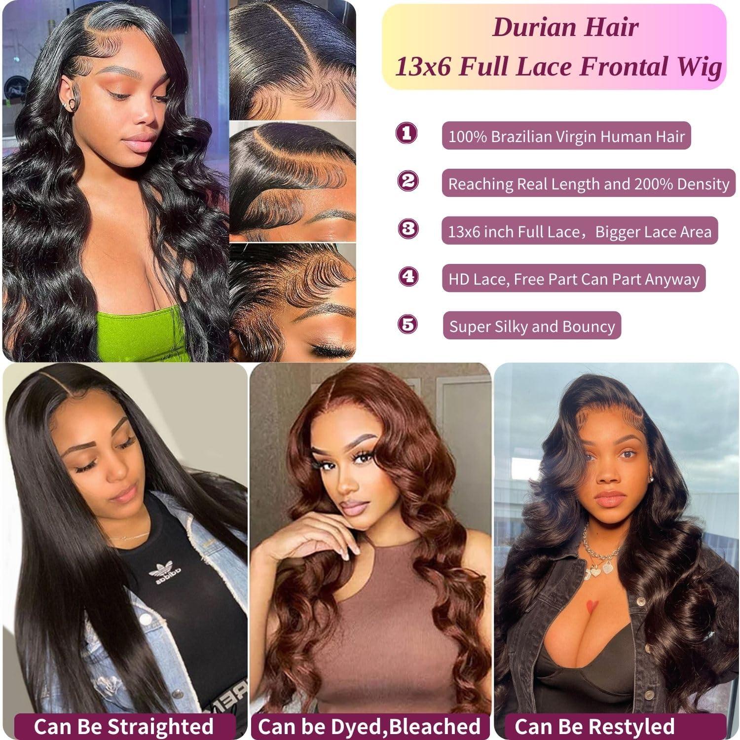 13x6 HD Lace Front Human Hair Wig - 200% Density 26 Inch Body Wave Frontal Wig with Baby Hair | Pre-Plucked | Glueless | 100% Real Human Hair | Natural Black | Perfect for Daily Wear, Parties & Special Occasions
