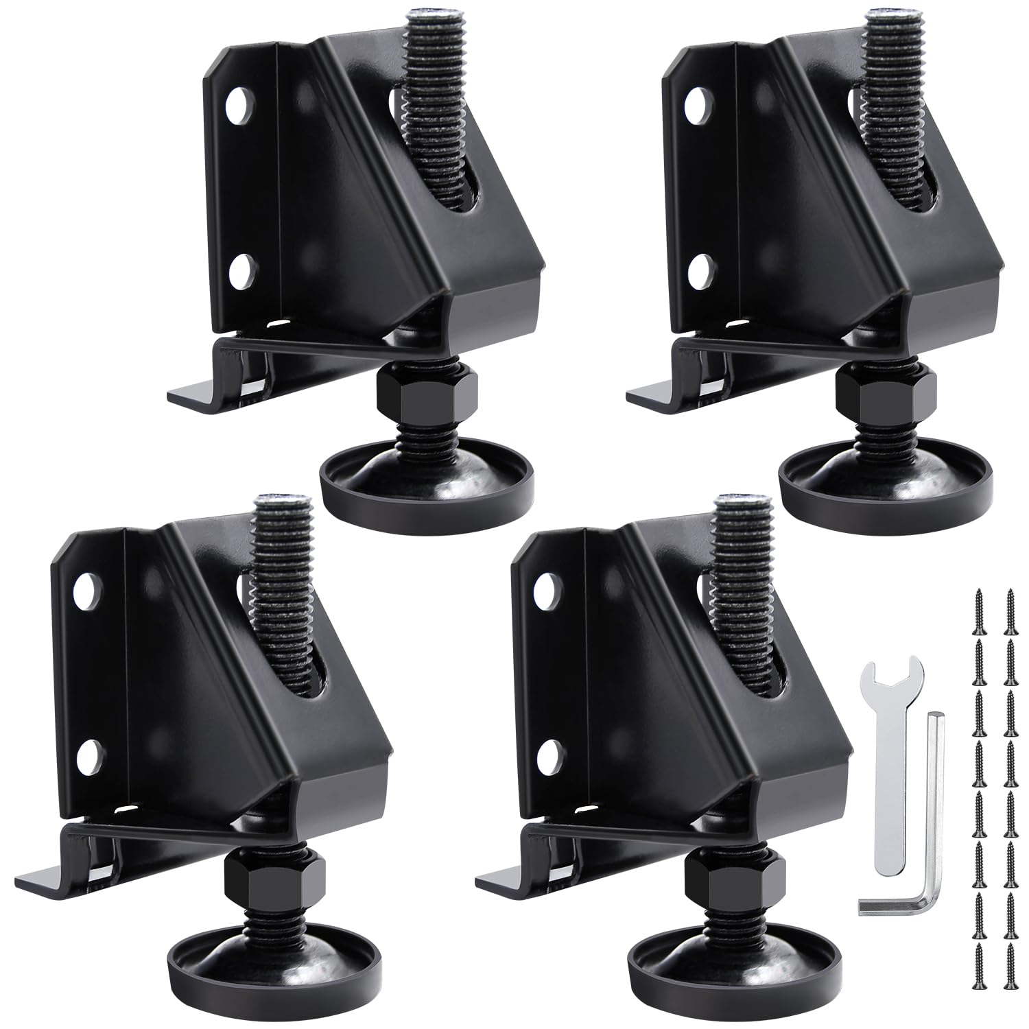 Heavy Duty Adjustable Furniture Leveling Feet - 4 Pack Black Leg Levelers with Screws, Lock Nuts & Wrench - 2 Inch Height Adjustment for Tables, Cabinets, Workbenches - Perfect for Uneven Floors & Home Office Setup