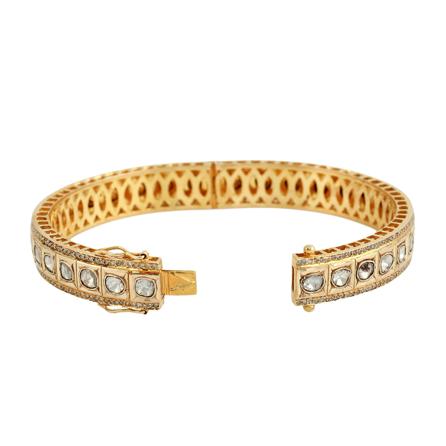 18K Yellow Gold Bezel Set Uncut Diamond Wedding Bangle for Women - Elegant Bridal Jewelry Gift for Anniversary, Engagement & Special Occasions