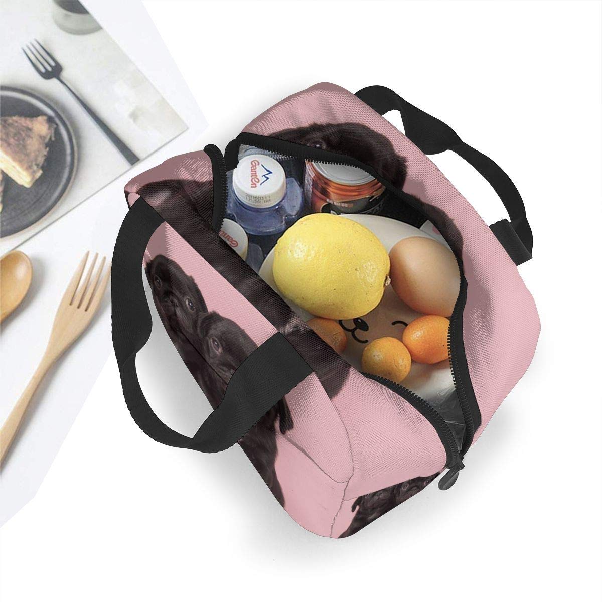 **Insulated Black Pug Lunch Box - Reusable Thermal Meal Bag for Kids, Adults, School, Work, Travel & Picnics - Cute & Eco-Friendly Food Container**    *(Perfect for Packing Healthy Meals, Snacks, or Keeping Drinks Cold on the Go!)*