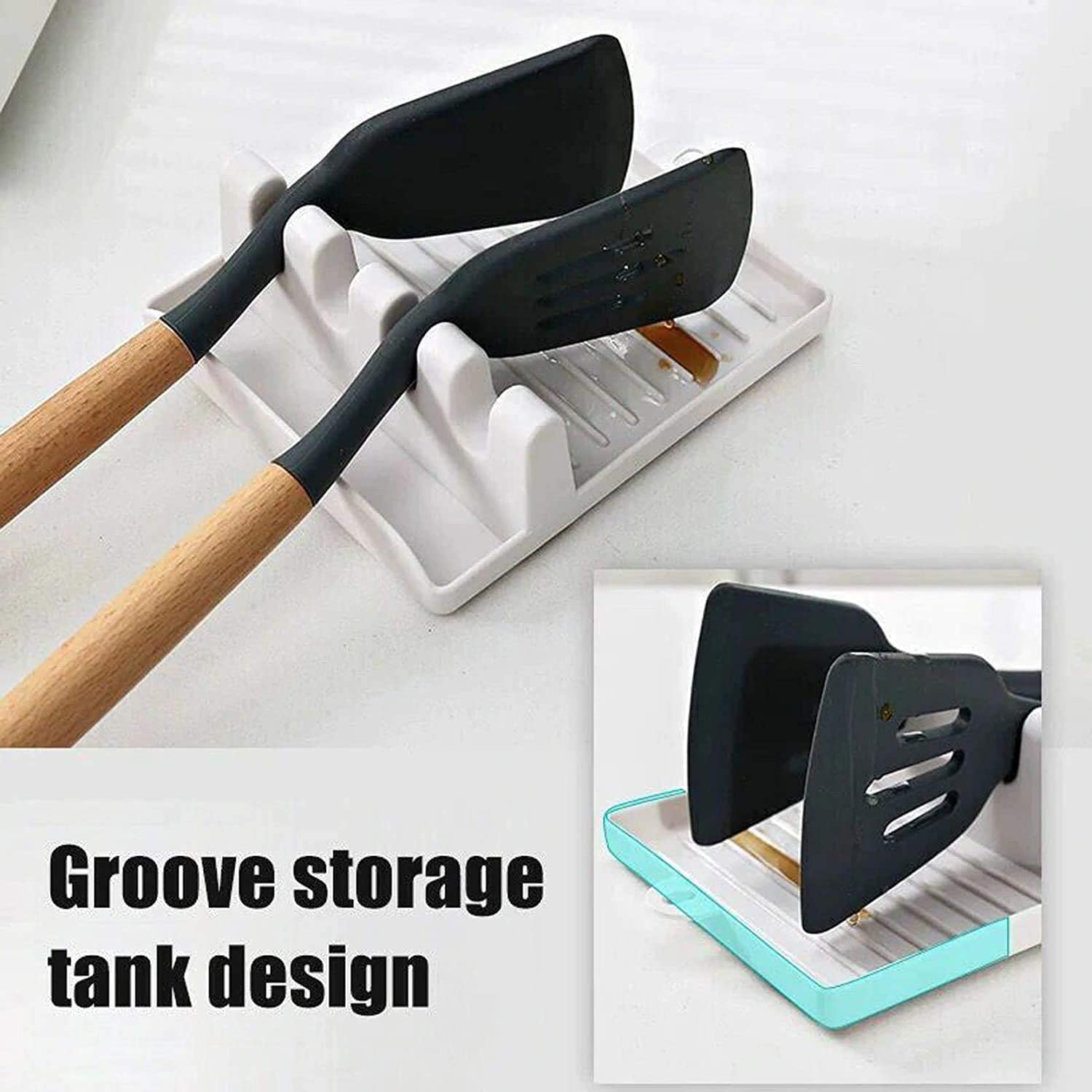 Shivansha Enterprise 4-Slot Kitchen Utensil Holder - Multifunctional Plastic Spoon & Pot Clip Organizer for Stove, Pan Lid Rack (1 Piece) - Perfect for Cooking, Baking & Kitchen Organization