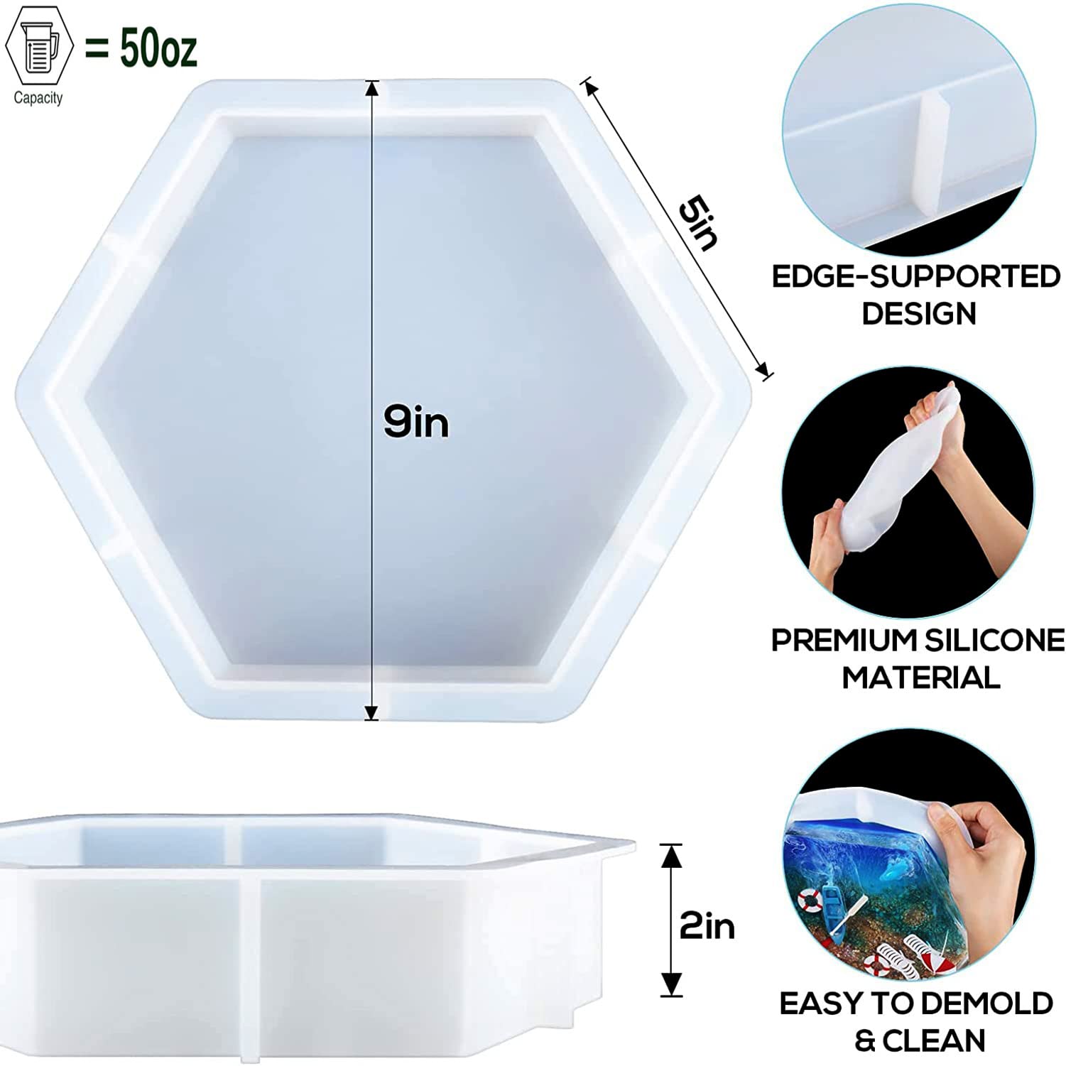 Premium 9 Inch Large Hexagon Resin Molds for Flower Preservation, DIY Valentine Gifts & Home Decor - Perfect for Epoxy Resin Art, Wedding Centerpieces, and Craft Projects