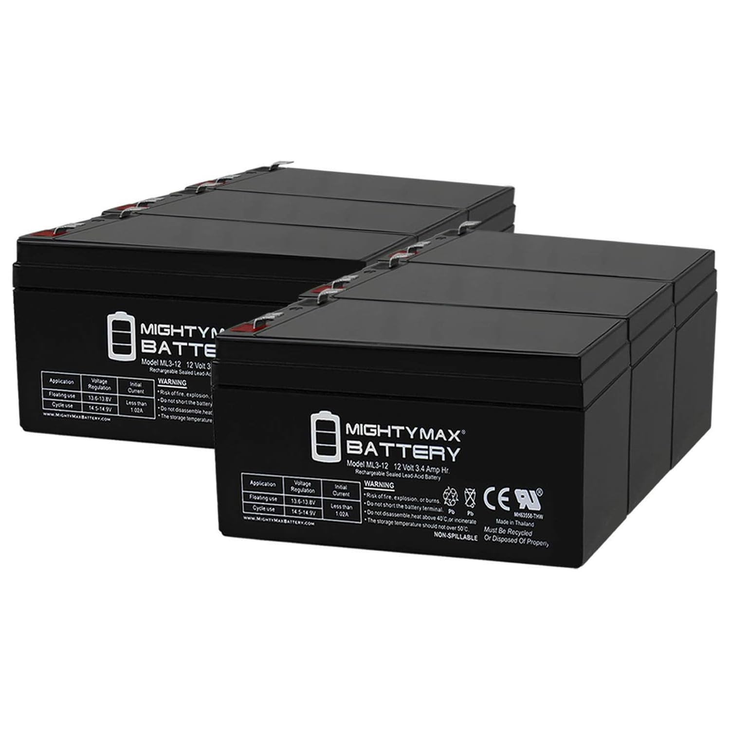Mighty Max ML3-12 12V 3.4AH SLA Rechargeable Battery - 6 Pack for Kids Toy Cars, Ride-On Vehicles, Power Wheels, and Electric Scooters - Perfect for Outdoor Play and Children's Motorized Toys