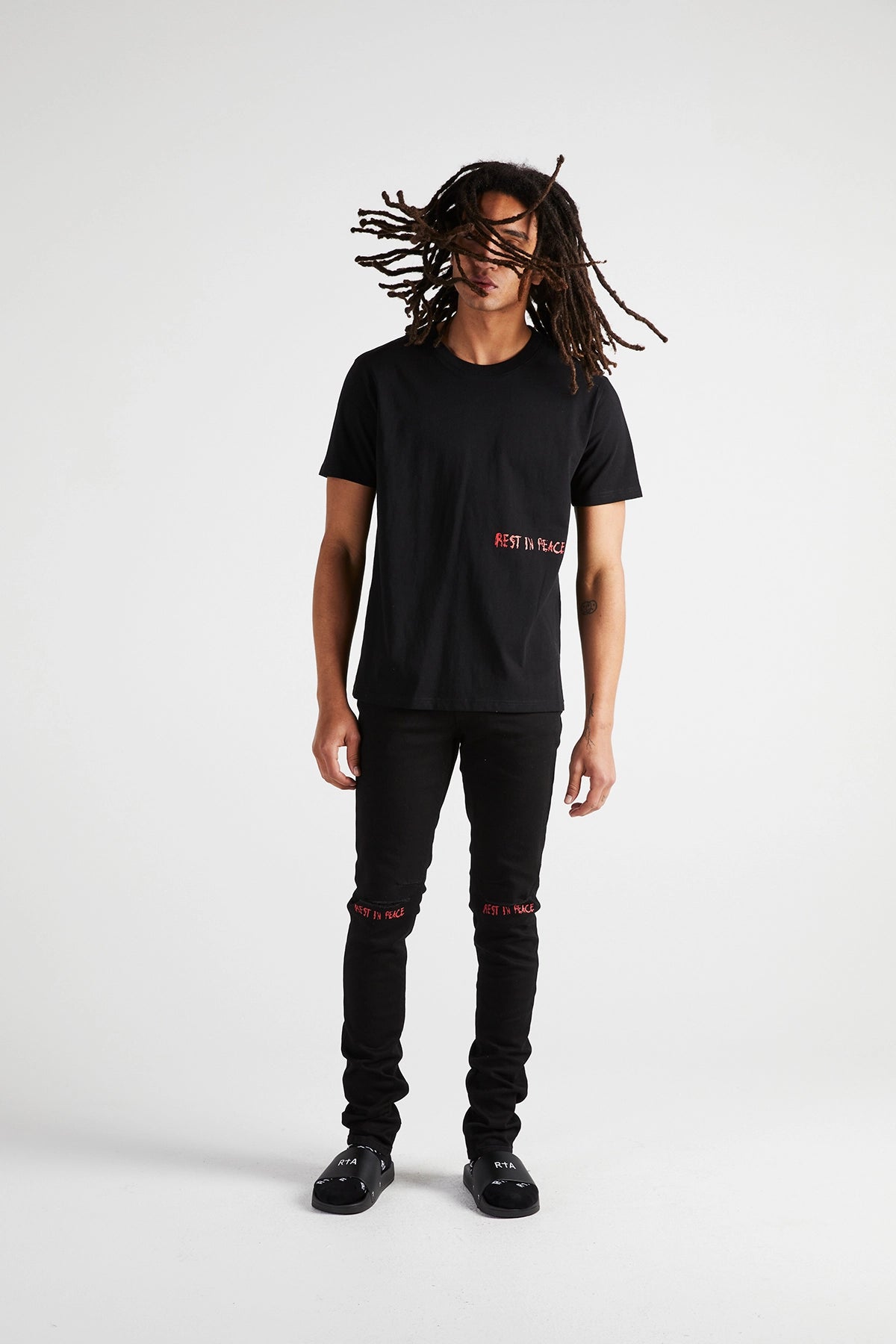 LIAM TEE | Black & Red Ripped Cross Graphic T-Shirt for Men - Stylish Streetwear for Casual Outings & Music Festivals