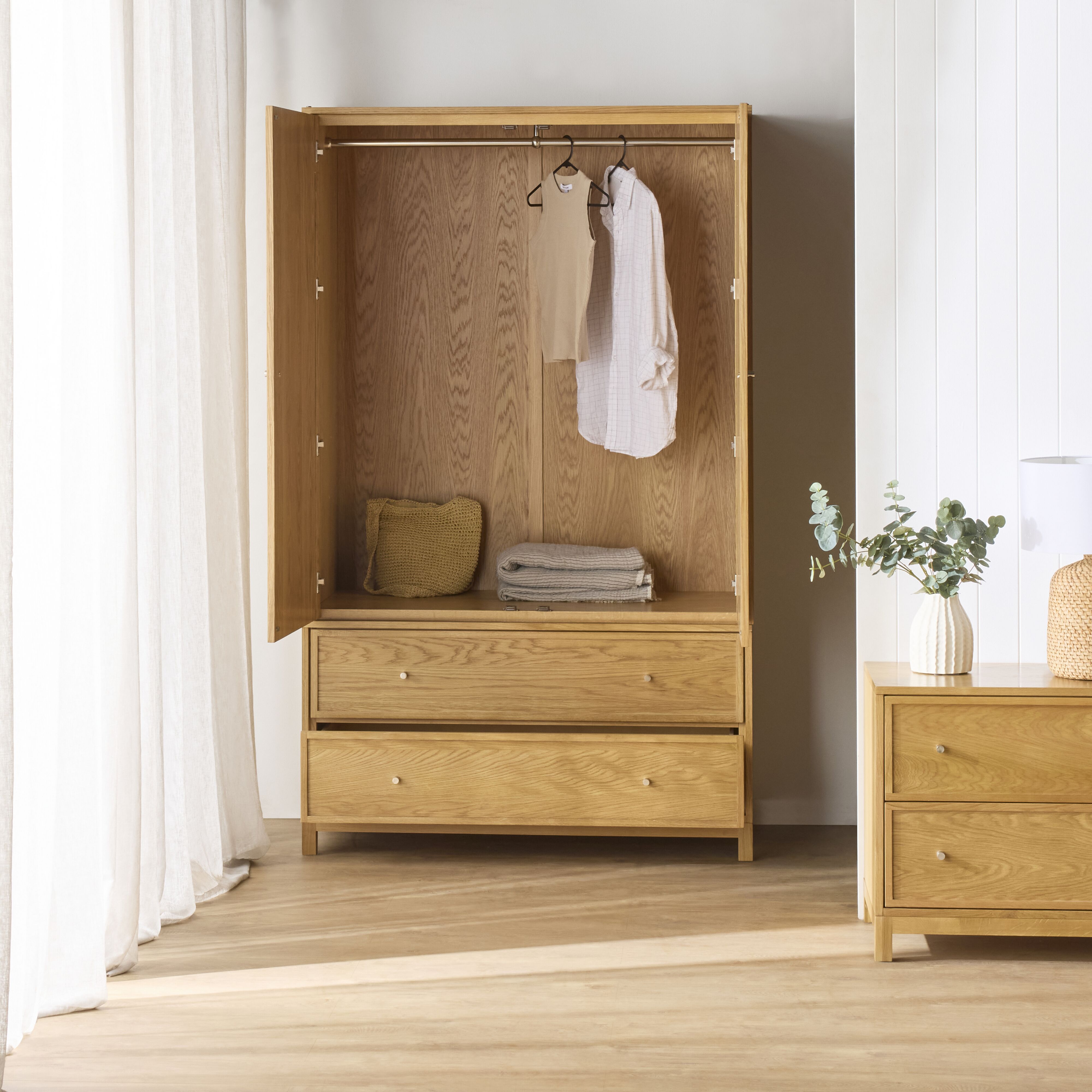 Avalon 2-Drawer Wardrobe Cabinet in Light Oak Finish - Perfect for Bedroom, Closet & Home Organization Storage