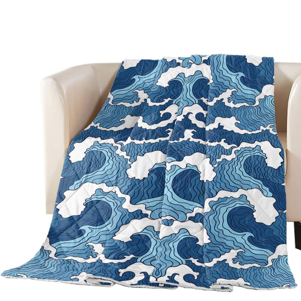 Premium Diamond Stitched Quilted Queen Size Bedspread - Japanese Anime Cartoon Water Ripple Design Lightweight Cotton Comforter for Cozy Bedroom Decor | Perfect for Anime Fans, Dorm Rooms & Gift Giving