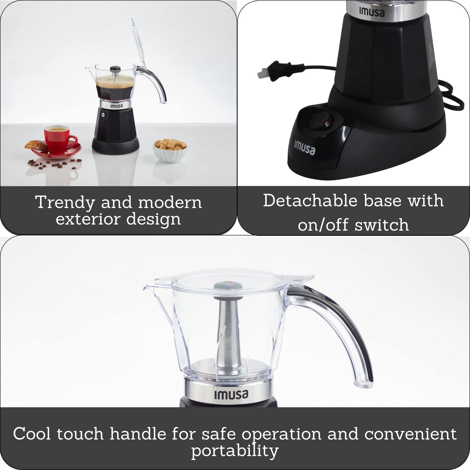 IMUSA 6-Cup & 3-Cup Electric Espresso Coffee Maker Machine - Compact Black Coffee Brewer for Home, Office & Dorm Use