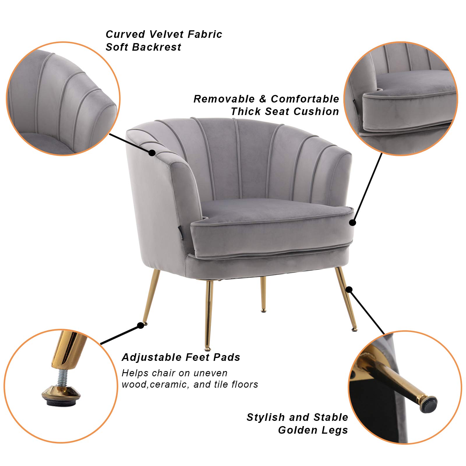 Velvet Barrel Chair with Golden Legs - Tufted Accent Armchair for Living Room & Bedroom