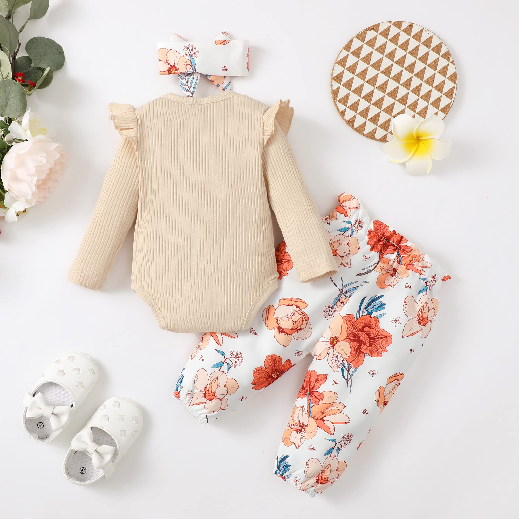 **Adorable Newborn Baby Girl Clothes Set - Floral Romper, Ruffle Onesie, Pants & Headband - Cute Infant Outfits for 0-12 Months - Perfect for Photo Shoots, Parties & Daily Wear**