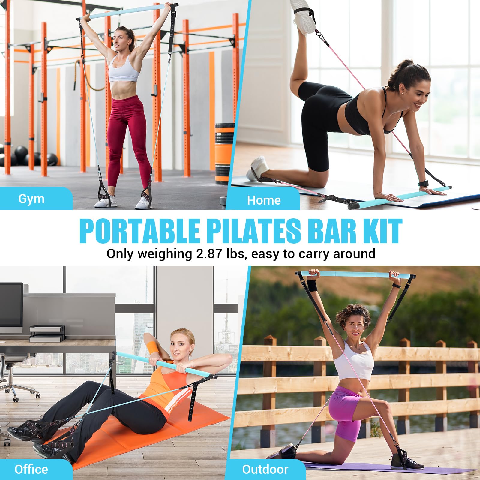 Pilates Bar Kit with Resistance Bands - Multifunctional Exercise Bar with Ab Roller for Pilates, Abs & Weight Loss - Portable Home Gym Equipment for Full Body Workout - Ideal for Women's Fitness & Home Training