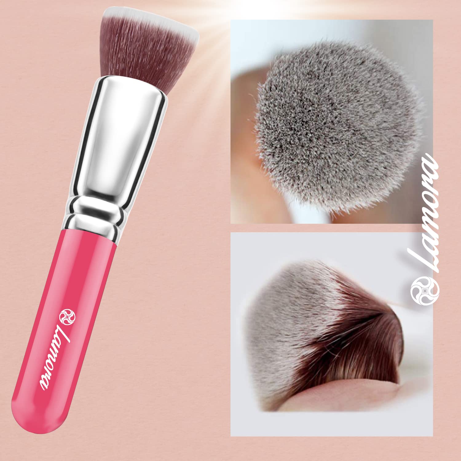 LAMORA Professional Kabuki Makeup Brush for Liquid, Cream, Powder, Blush & Concealer - Flat Top Foundation Brush for Flawless Blending, Buffing & Stippling - Perfect for Everyday Makeup & Professional Makeup Artists