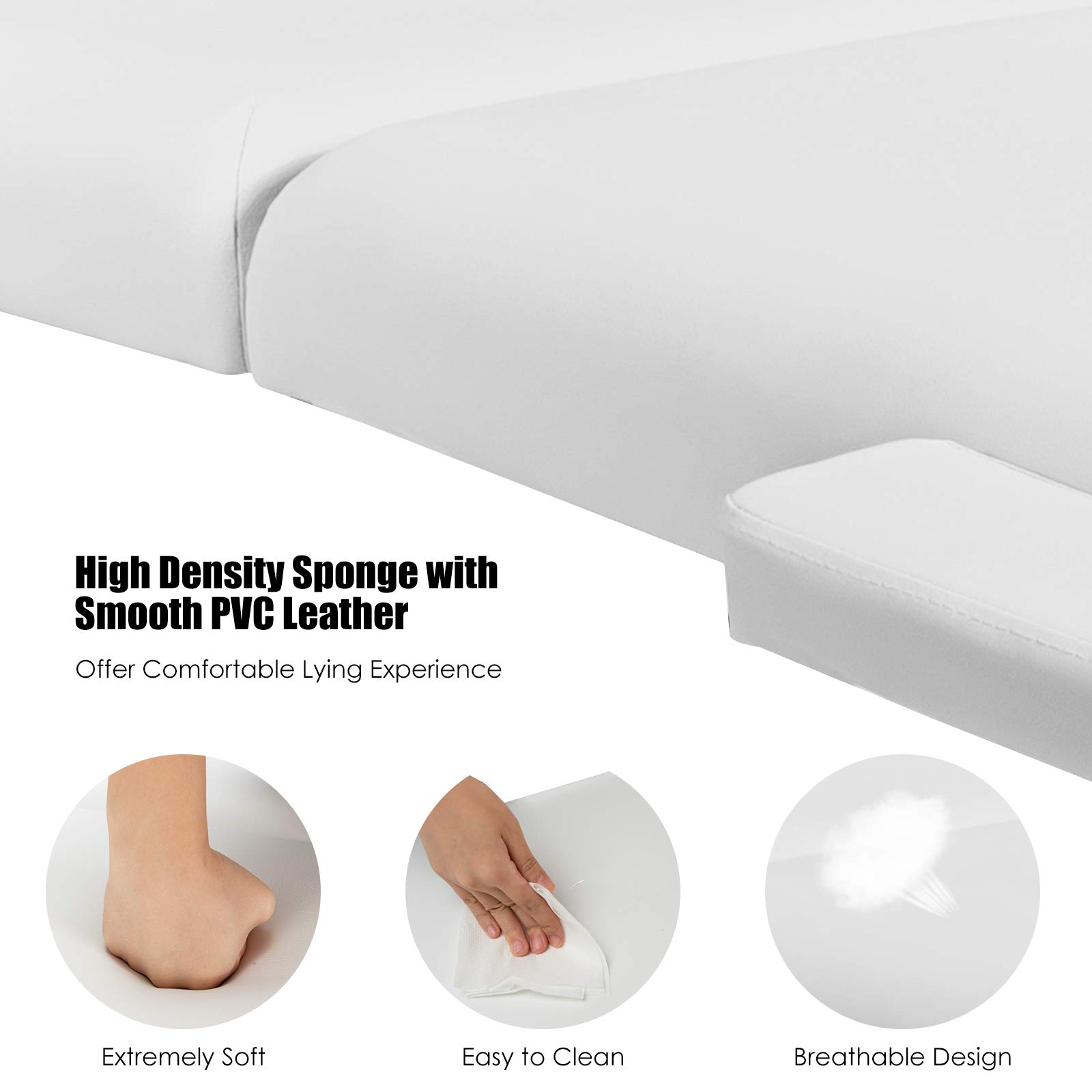 COSTWAY Portable Folding Massage Table - Adjustable Height Massage Bed with Face Cradle, Arm Rest & Carrying Case - 2-Section Salon Spa Table for Tattoo, Beauty, Therapy & Lash Extensions (White, 84