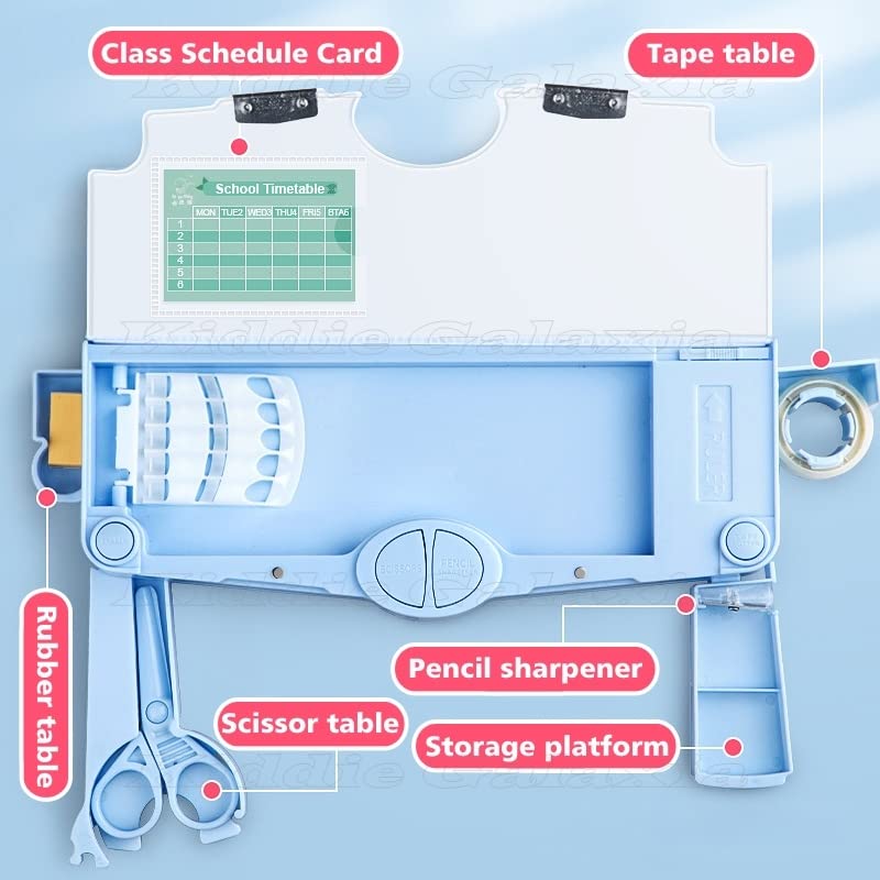 Galaxy Space Themed Pencil Case for Kids - School Supplies Organizer with Accessories (Blue Plastic Box) - Perfect for Classroom, Homework & Back to School Gifts