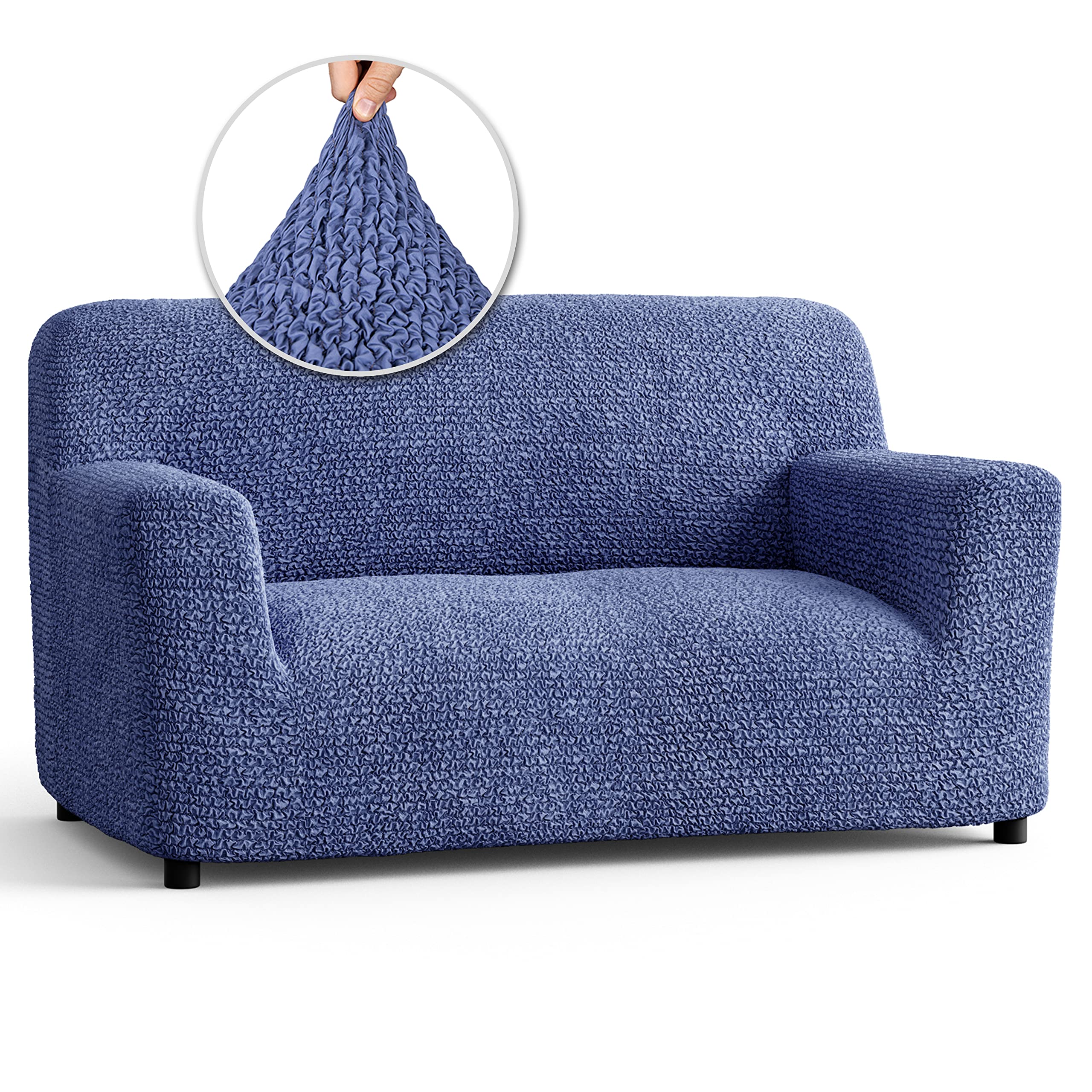 PAULATO BY GA.I.CO. Stretch Loveseat Slipcover - Soft Polyester Sofa Cover with 1-Piece Form Fit - Washable Microfiber Couch Protector (Blue) - Perfect for Living Room, Apartment & Pet-Friendly Homes