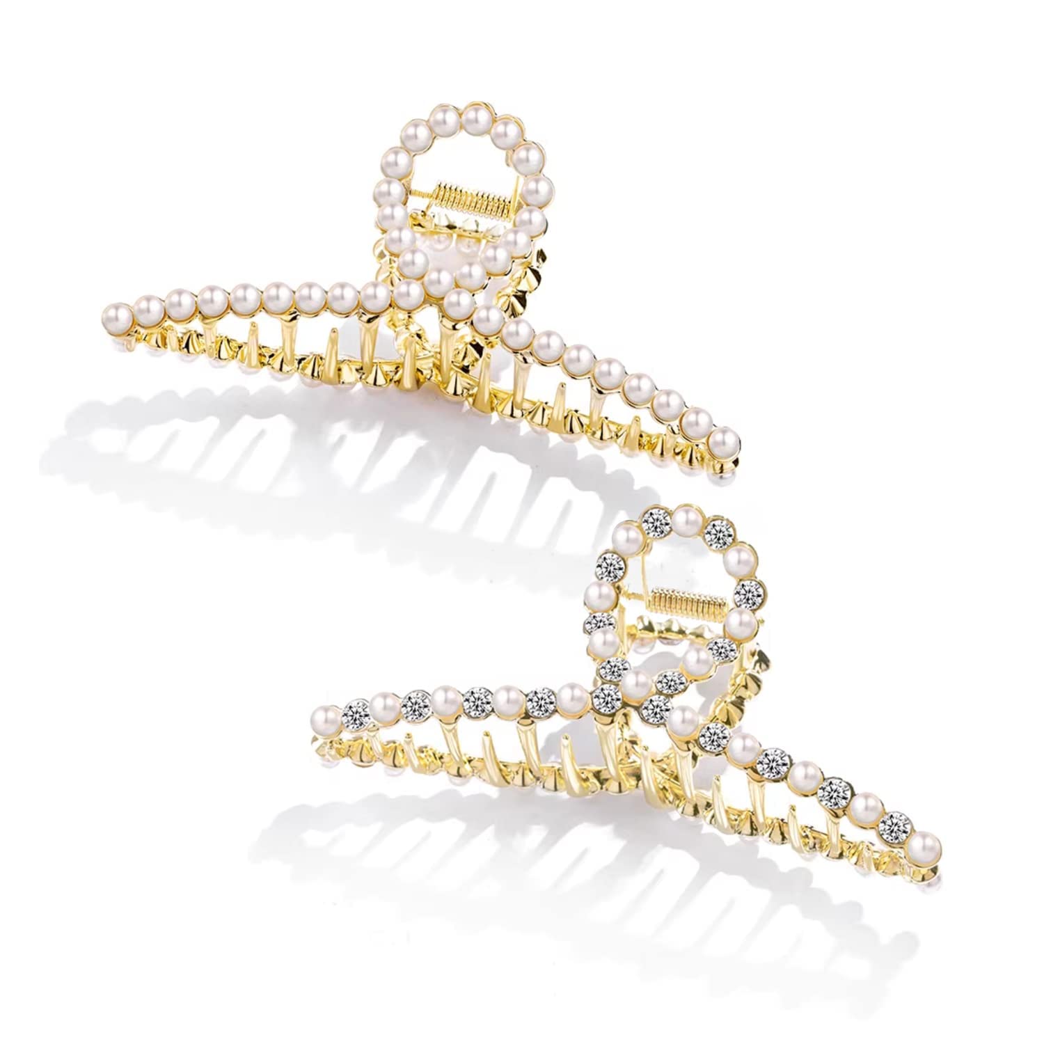 Glamifirsto Rhinestone Hair Claw Clips for Women - Large Gold Metal Hair Barrettes & Jaw Clamps for Thick Hair - Elegant Hair Accessories for Parties, Weddings & Everyday Styling