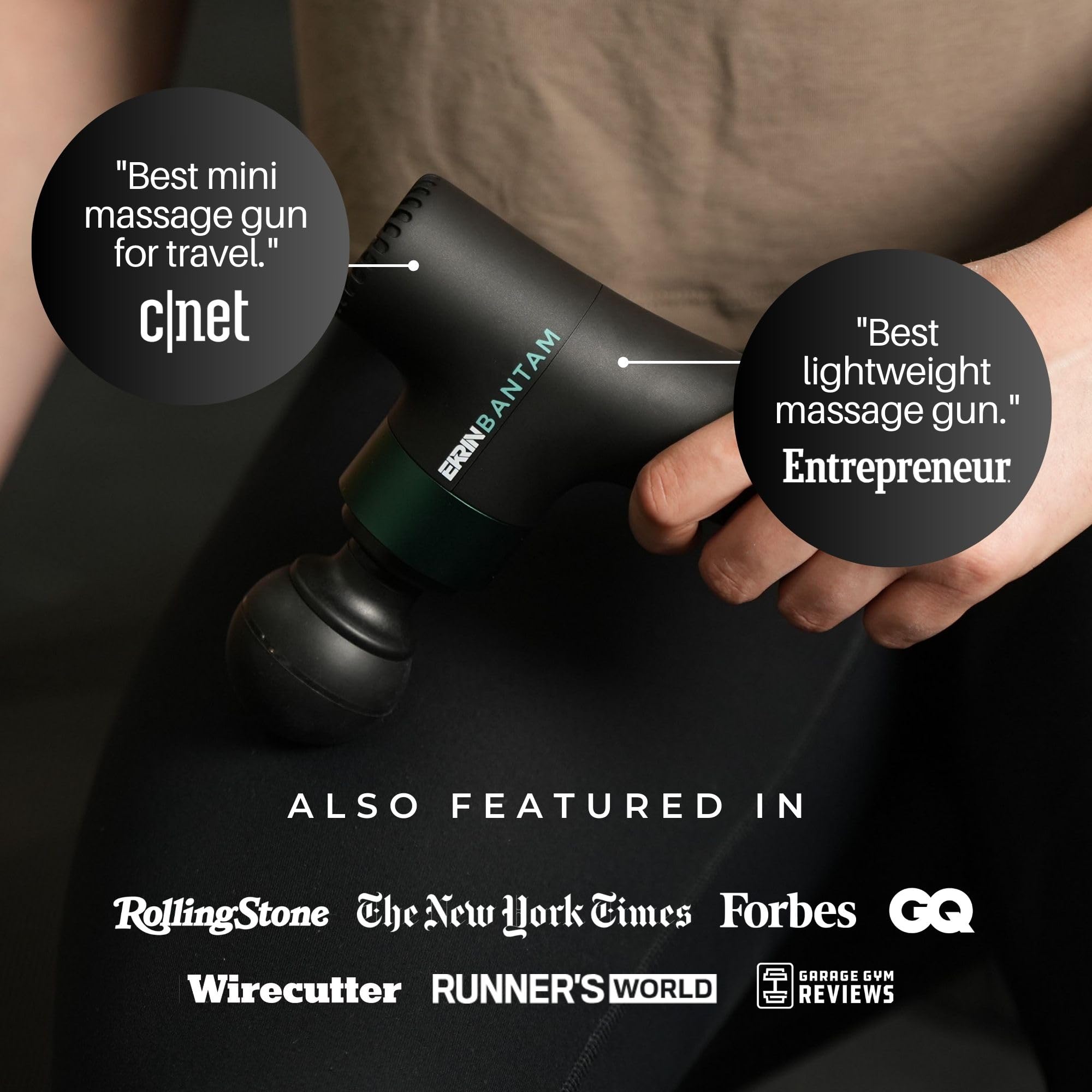 Ekrin Athletics Bantam Mini Massage Gun - Portable Deep Tissue Muscle Massager with 5 Adjustable Speeds & 4 Attachments - Long-Lasting Battery, Lightweight Design for Travel - Perfect for Post-Workout Recovery, Muscle Pain Relief & On-The-Go Wellness at Home, Gym or Office