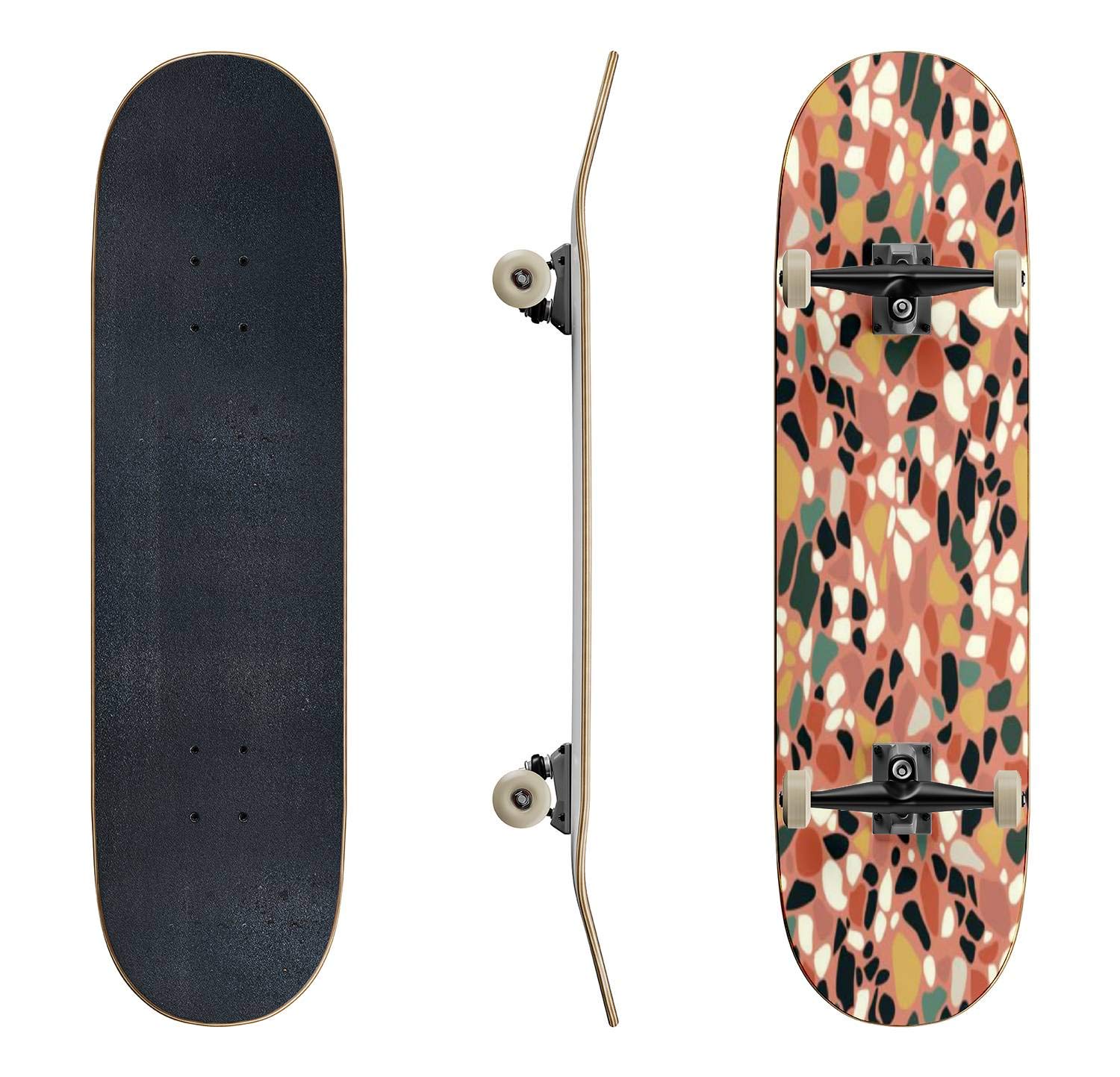 EFTOWEL Terrazzo Mosaic Geometric Skateboard - Classic Concave Longboard for Beginners & Pros | Durable Deck for Street & Park Riding | Cool Teen Gifts for Extreme Sports Enthusiasts