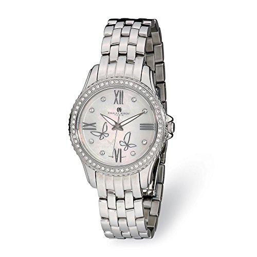 Charles Hubert Stainless Steel Mother-of-Pearl Dial Watch for Women & Men - 8 Inch Waterproof Dress Watch for Business, Party & Formal Occasions