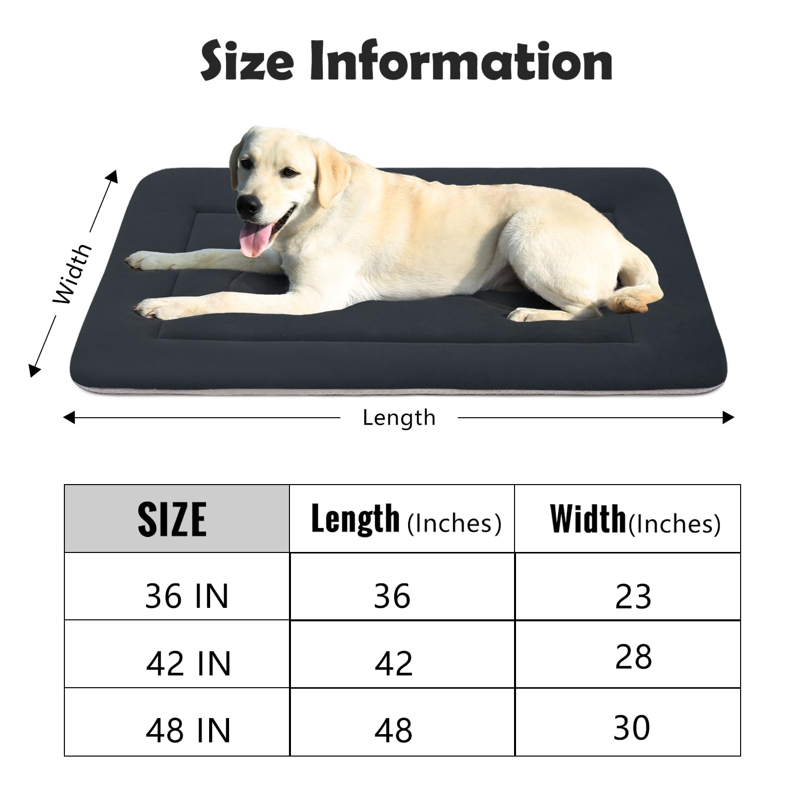 JoicyCo Extra Large Dog Bed - 48 Inch Soft & Washable Pet Bed with Non-Slip Bottom for Dogs & Cats | Durable Kennel Pad & Crate Mat for Sleeping, Lounging & Travel - Dark Gray