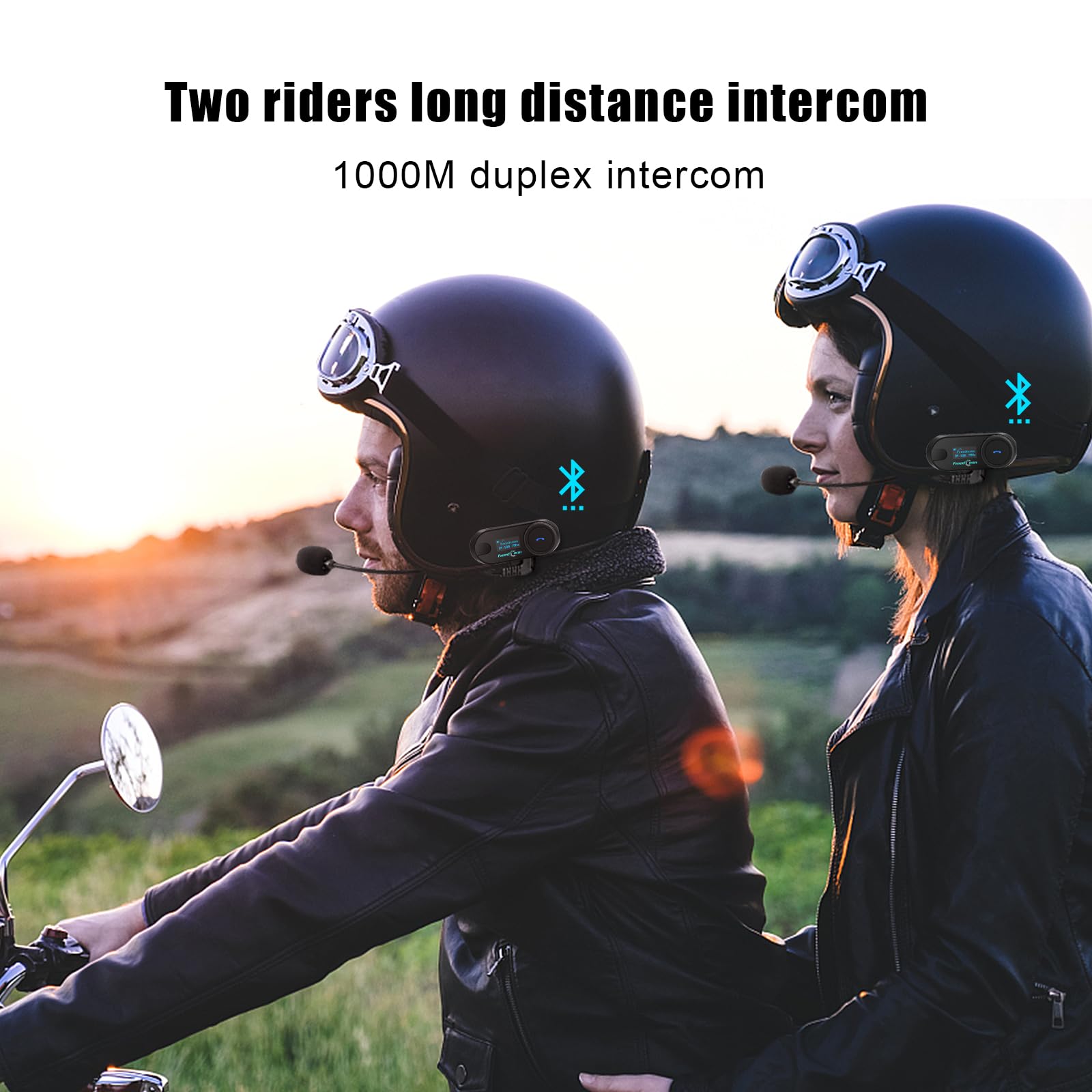 FreedConn Motorcycle Bluetooth Headset - TCOM SC Helmet Intercom with LCD Display, 3-Way Rider Communication System, 800M Range, Universal Fit for All Helmets | Music Sharing, FM Radio, Hard & Soft Mic | Perfect for Group Riding, Touring & Daily Commutes