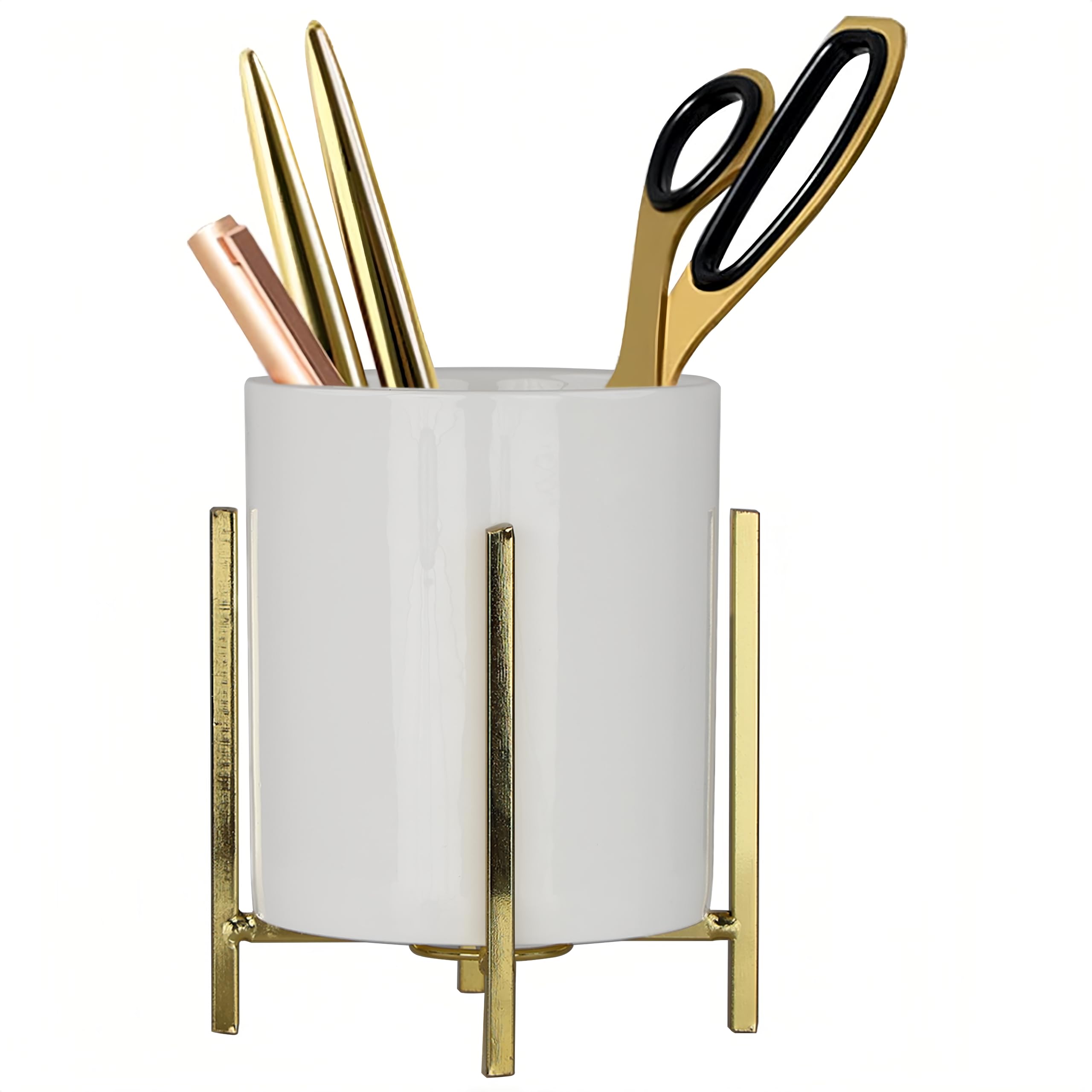 Elegant Gold Ceramic Pen Holder - Stylish Desk Organizer for Women & Girls | Perfect for Office, Home, or School Workspace Accessories