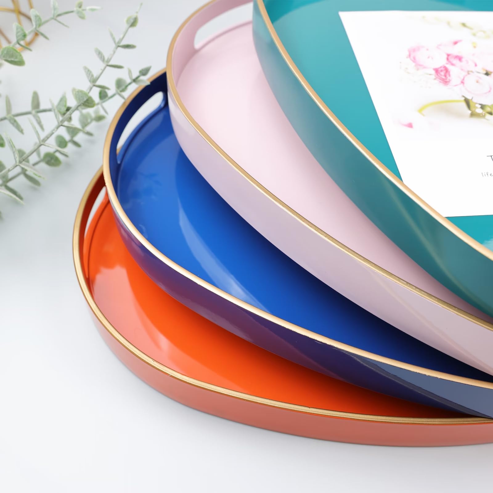 Elegant Gold Oval Decorative Tray with Handles - Versatile Serving Tray for Coffee Table, Ottoman, Dining & Vanity - Perfect for Serving Food, Displaying Decor & Organizing Essentials - Ideal for Home, Office & Wedding Decor