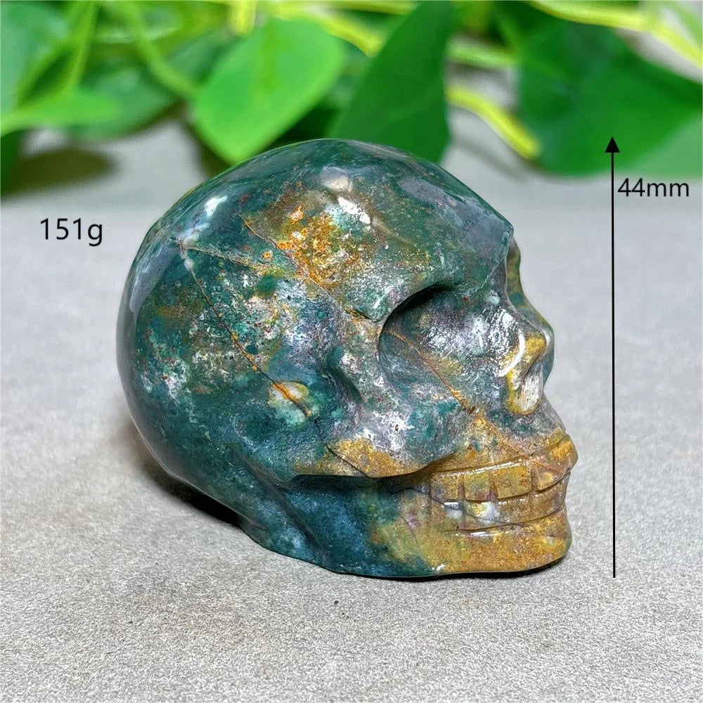Natural Ocean Jasper Skull Crystal - Healing Quartz Stone for Reiki, Meditation & Spiritual Energy - Handcrafted Home Decor & Unique Gift for Crystal Lovers (Perfect for Yoga Spaces, Altars & Healing Rooms)