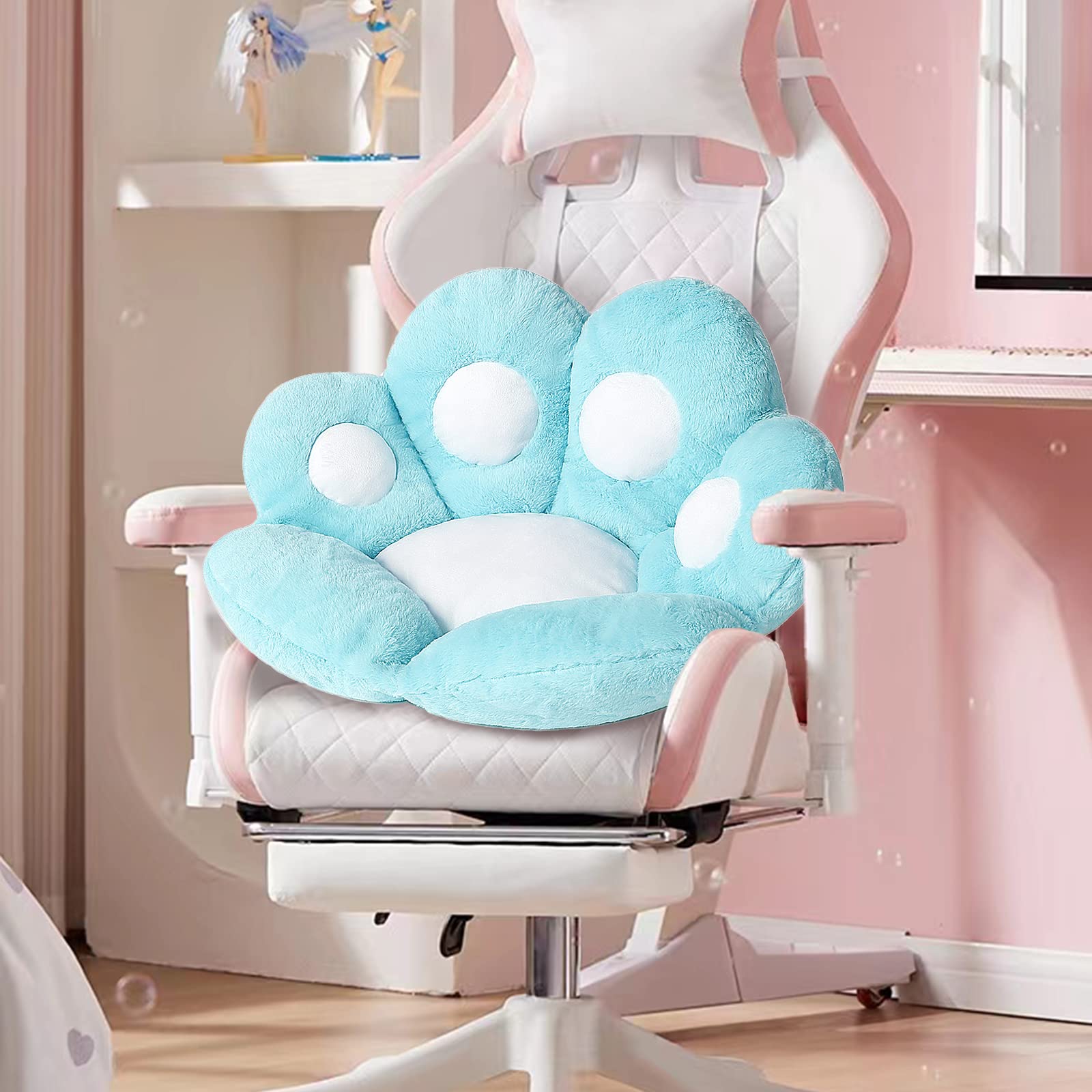 Kawaii Cat Paw Cushion - 31.4 x 27.5 Inch Ultra Soft Seat Pad for Gaming Chairs, Office & Floor - Blue Cute Home Decor (Perfect for Anime Lovers, Pet Owners & Cozy Room Setup)