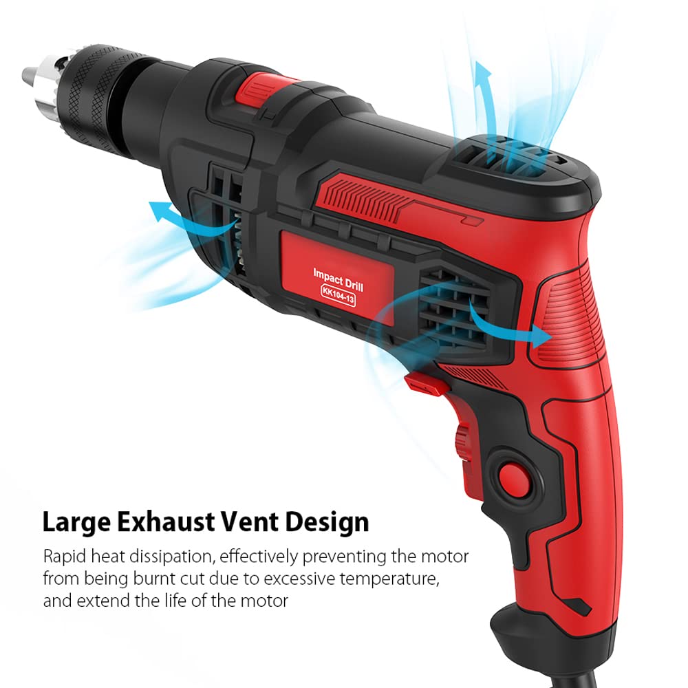850W Heavy Duty Hammer Drill - 1/2 Inch 7 Amp Corded Impact Drill with 0-3000 RPM Variable Speed, 2-in-1 Hammer & Drill Function for Concrete, Steel, Wood & Plastic - Perfect for Construction, DIY Projects & Home Repairs