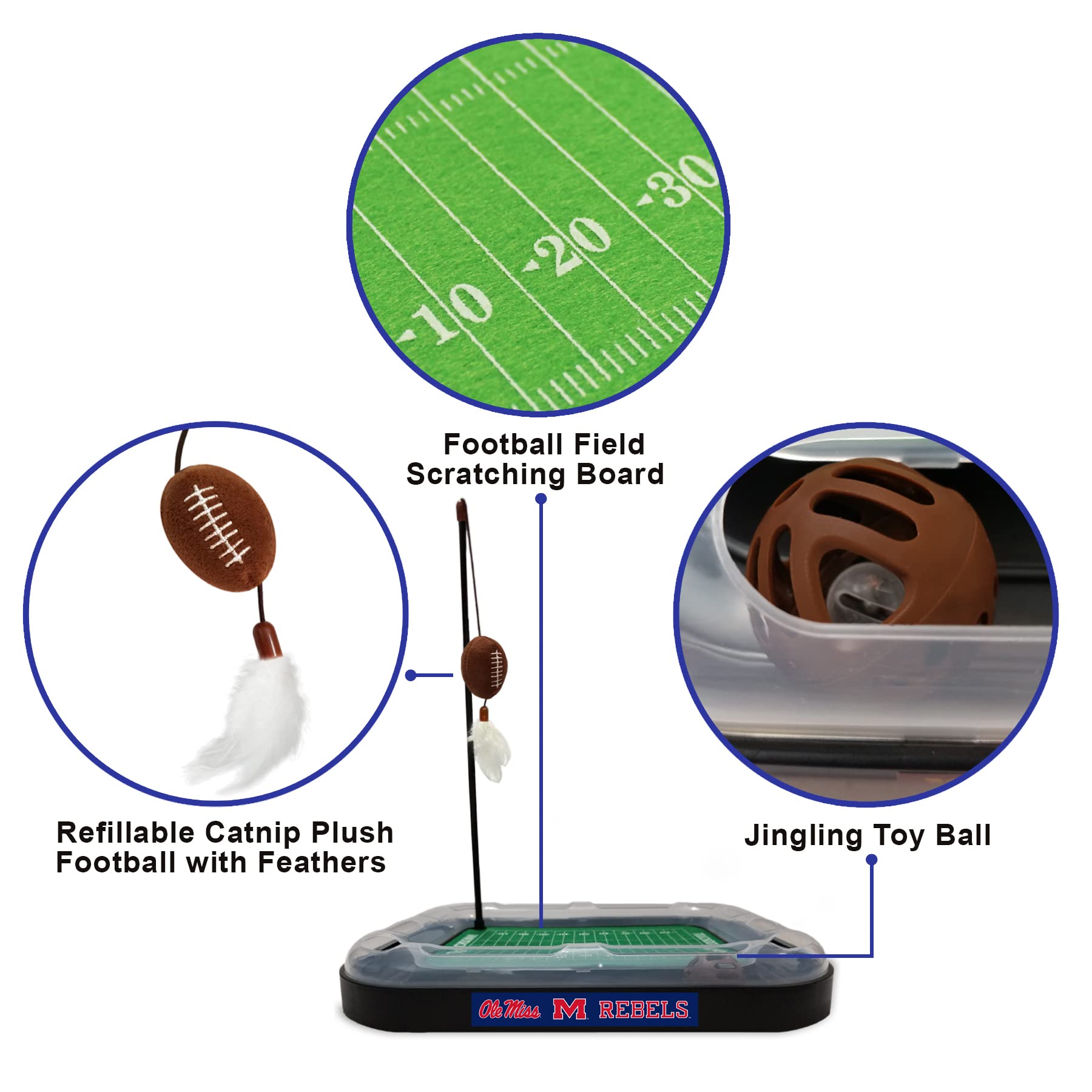 NCAA Louisville Cardinals Football Field Cat Scratcher Toy - 5-in-1 Interactive Cat Toy Set with Scratching Pad, Wand, Catnip Football, Feathers & Bell Ball - Perfect for Playtime, Exercise & Stress Relief for Indoor Cats