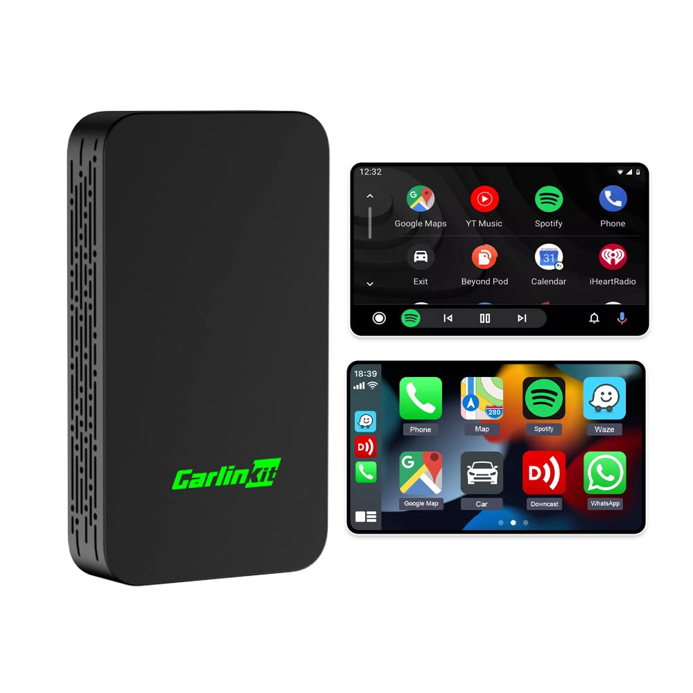 Carlinkit 5.0 Wireless CarPlay & Android Auto Adapter - 2-in-1 Bluetooth Dongle for Cars with Wired CarPlay/Android Auto (2017-2024 Models) | Hands-Free Calling, GPS Navigation & Music Streaming | Perfect for Commuting & Road Trips