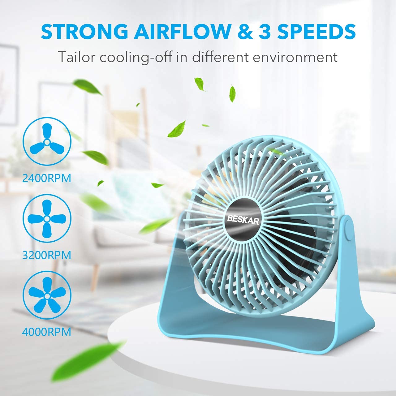 2-Pack Small Desk Fan & Clip-On Fan - Portable Cooling Fan for Home, Office, Dorm - Blue & White - Perfect for Work, Study, and Bedroom Use