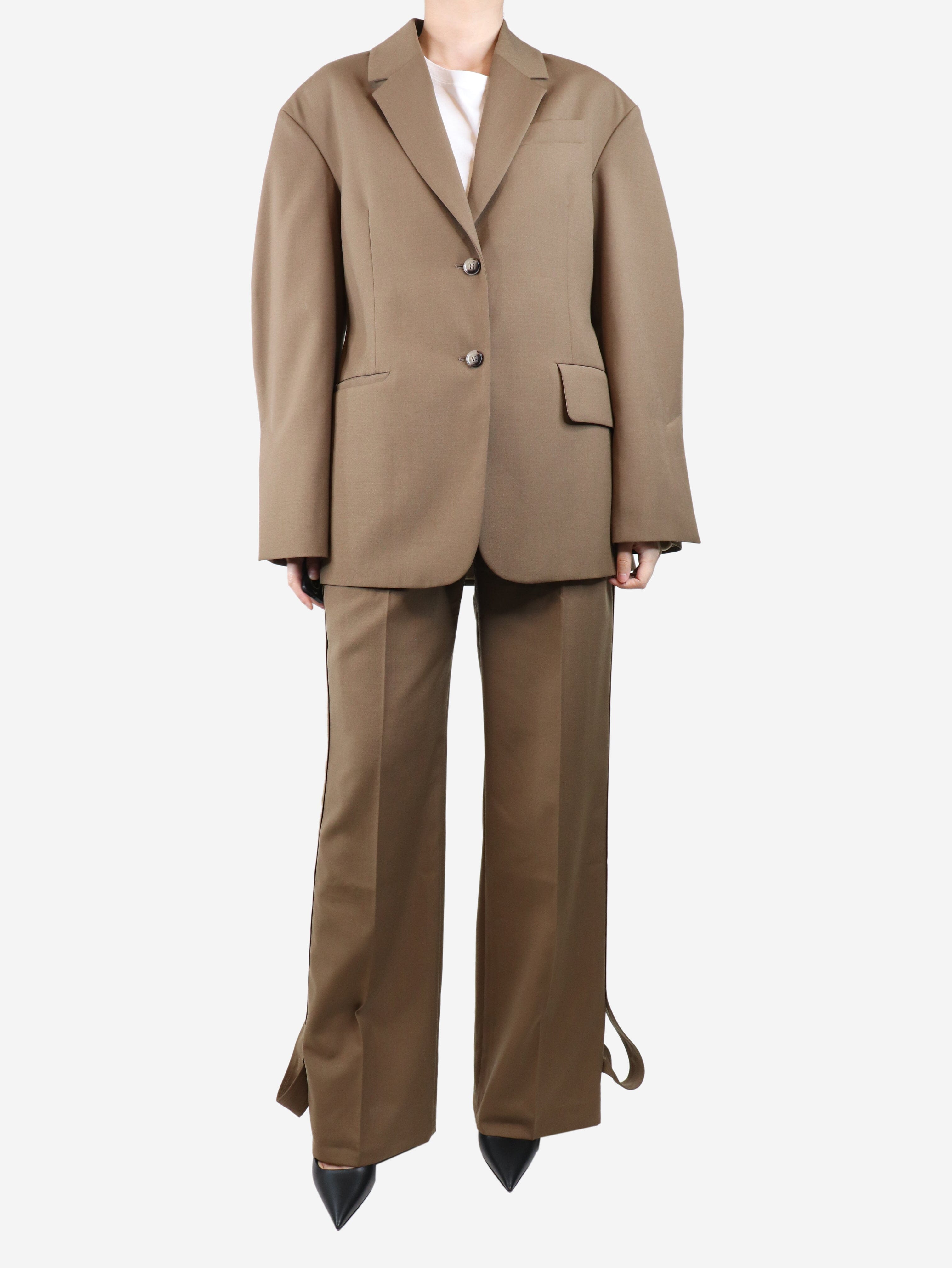 Stylish Brown Belted Jacket and Trouser Set for Women - Size XS | Perfect for Office Wear, Casual Outings & Fall Fashion