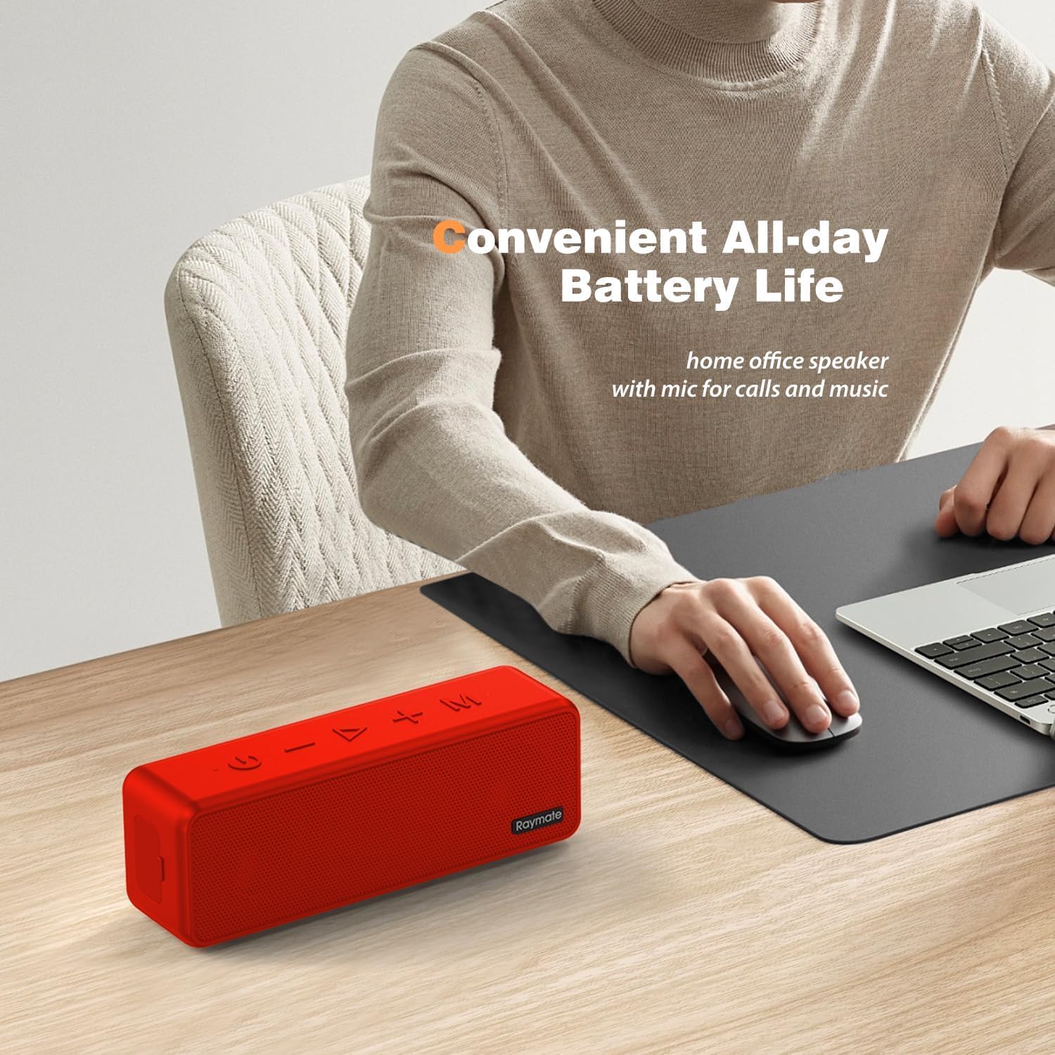 Raymate Bluetooth Speaker - IPX7 Waterproof Wireless Speaker with 20W Stereo Sound, Bluetooth 5.0, TWS Pairing & 15H Playtime - Portable Shower Speaker for Outdoor, Home, Party, Travel & Gifts (Red)
