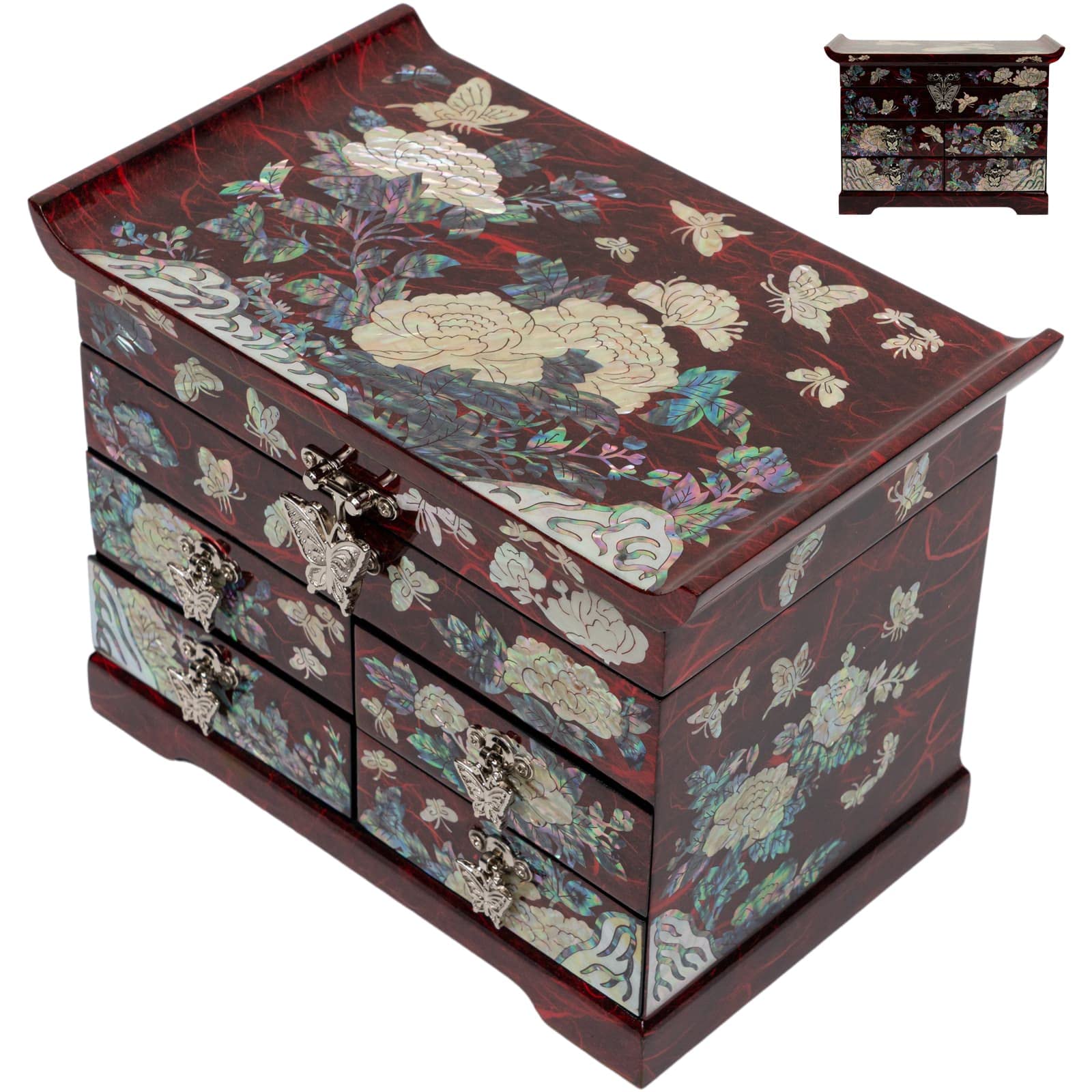 February Mountain Mother of Pearl Wooden Jewelry Organizer Box - Elegant Jewelry Storage for Women with Spacious Drawers, Perfect for Rings, Bracelets, Watches, Necklaces & Accessories | Great for Bedroom Vanity, Travel & Gift Giving