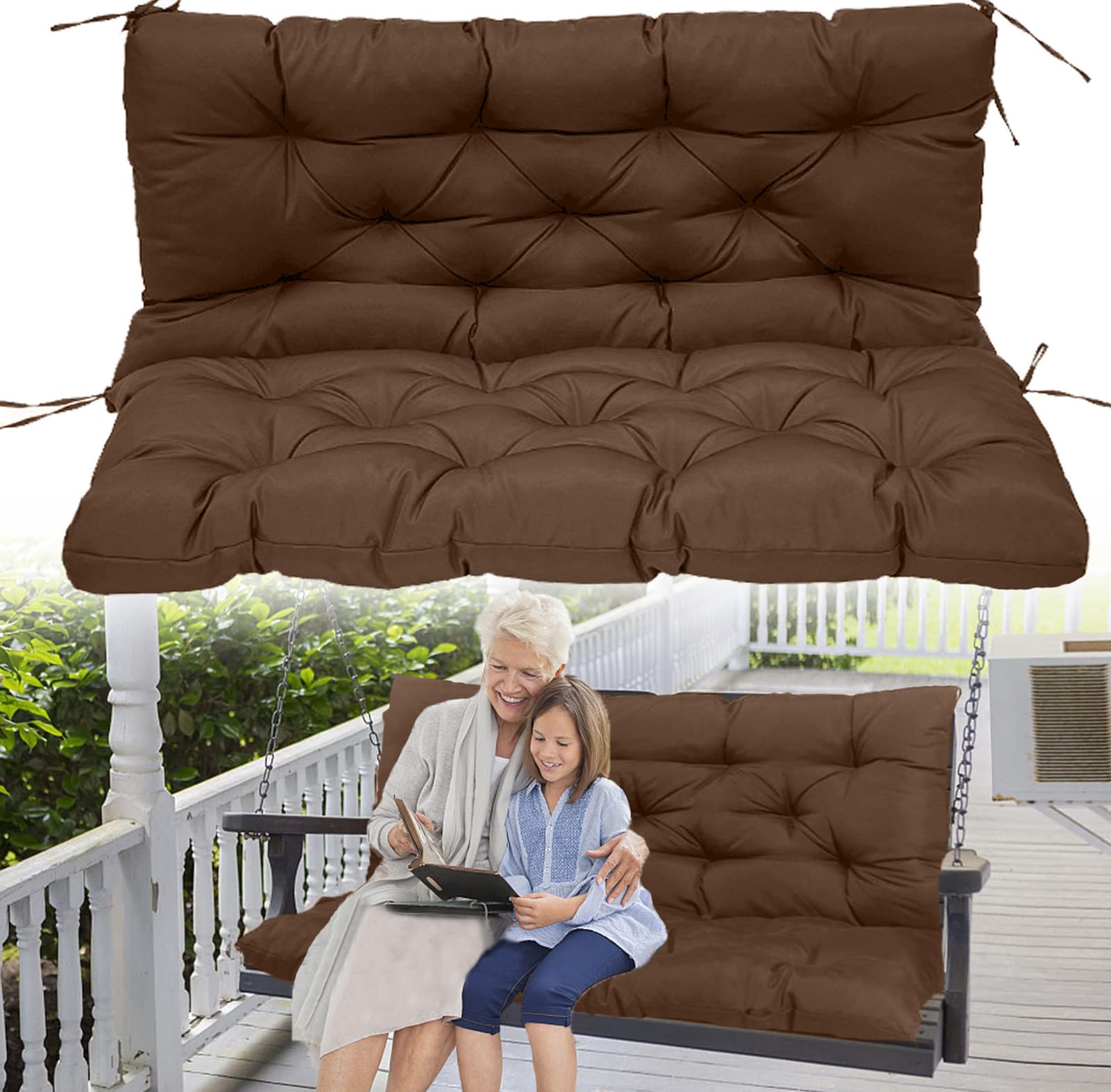 **60 Inch Waterproof Outdoor Bench Cushion with Backrest – Thickened Patio Swing Cushion for 3-Seater Porch Furniture (Brown, 40x60 Inch) – Perfect for Garden, Deck, and Backyard Relaxation**