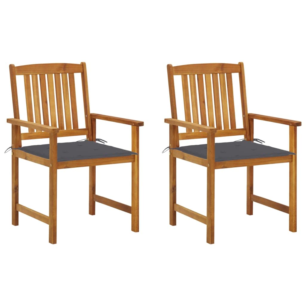 2-Piece Acacia Wood Director's Chairs with Cushions - Solid Wood Outdoor Arm Chairs for Patio, Balcony, Backyard, Pool & Garden - Perfect for Relaxing, Entertaining and Outdoor Dining