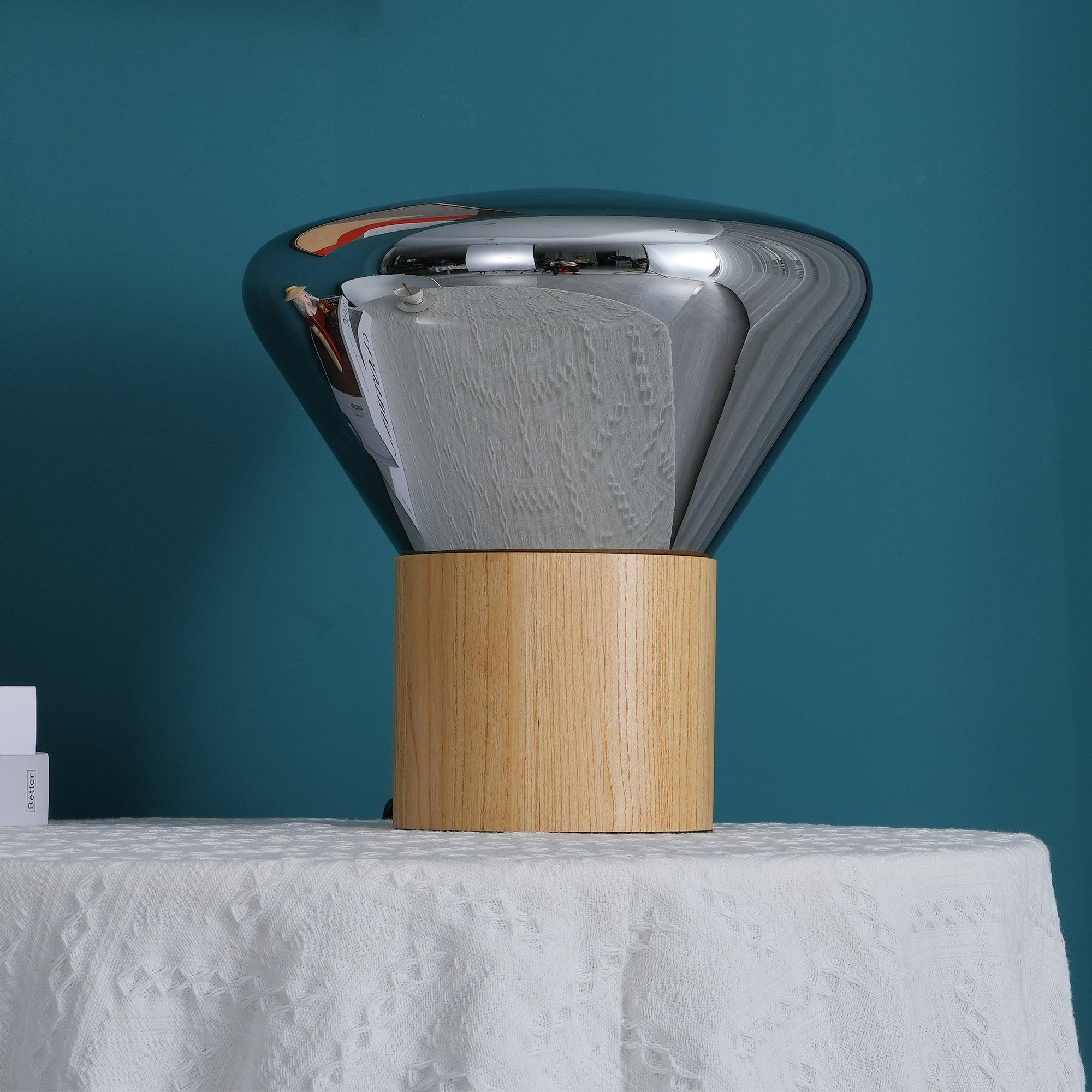 Modern Wood Table Lamp - Handcrafted Solid Oak Nightstand Lamp with Fabric Shade for Bedroom, Living Room & Office Decor - Warm Ambient Lighting for Cozy Home Atmosphere
