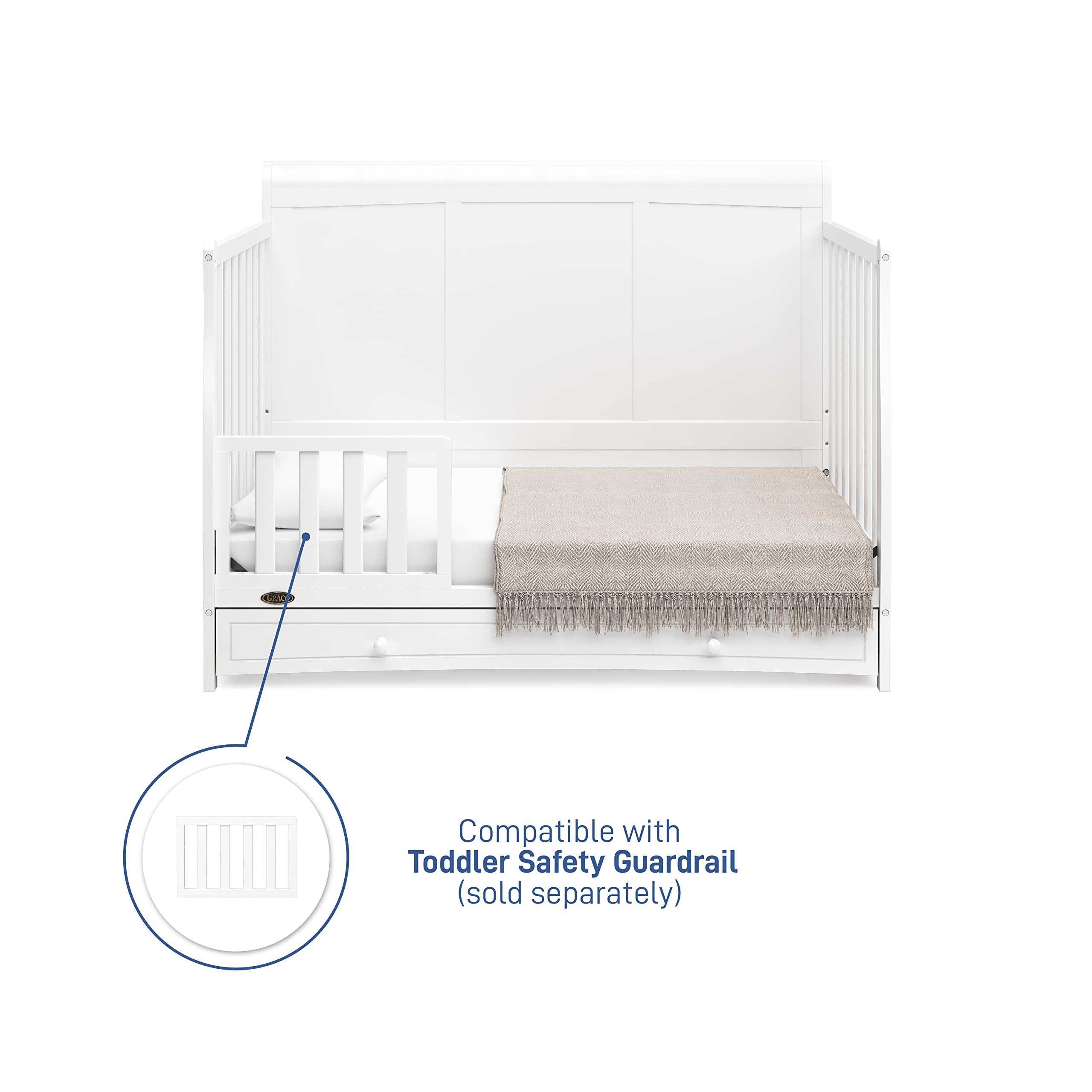 Graco Asheville 5-in-1 Convertible Crib with Storage Drawer - GREENGUARD Gold Certified White Baby Crib | Converts to Toddler Bed, Daybed & Full Size Bed | Perfect for Nursery, Bedroom & Guest Room