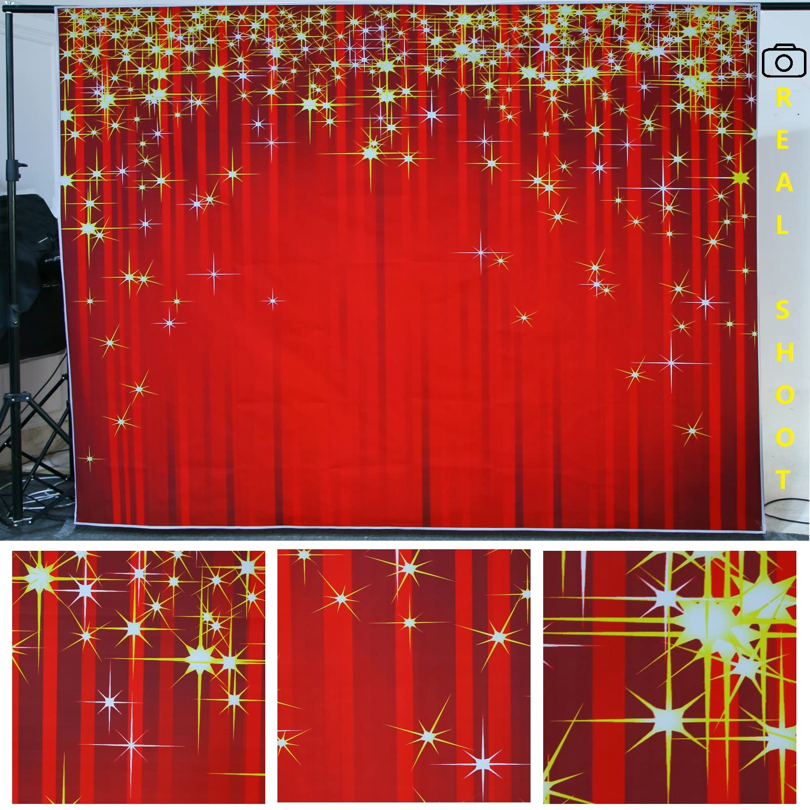 10x7ft Red & Gold Glitter Backdrop - Sparkle Red Carpet Curtain for Christmas Photography, Hollywood Party Decor, Indian Wedding, Birthday Banner & Photo Booth Shoot | Perfect for Xmas Celebrations, Festive Events & Professional Photography