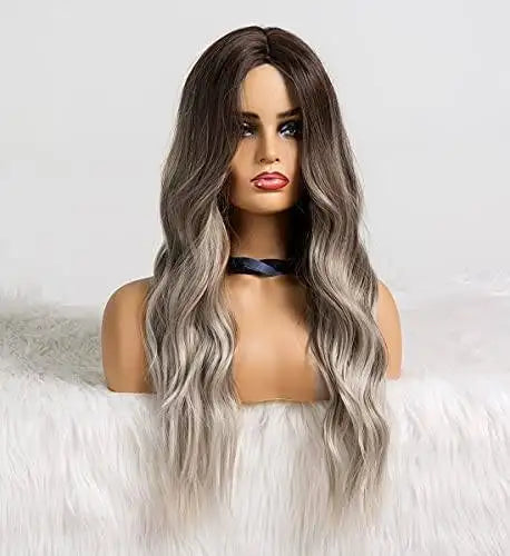 Long Wavy Synthetic Wig with Natural Center Part - Perfect for Cosplay, Halloween, and Daily Fashion Styling