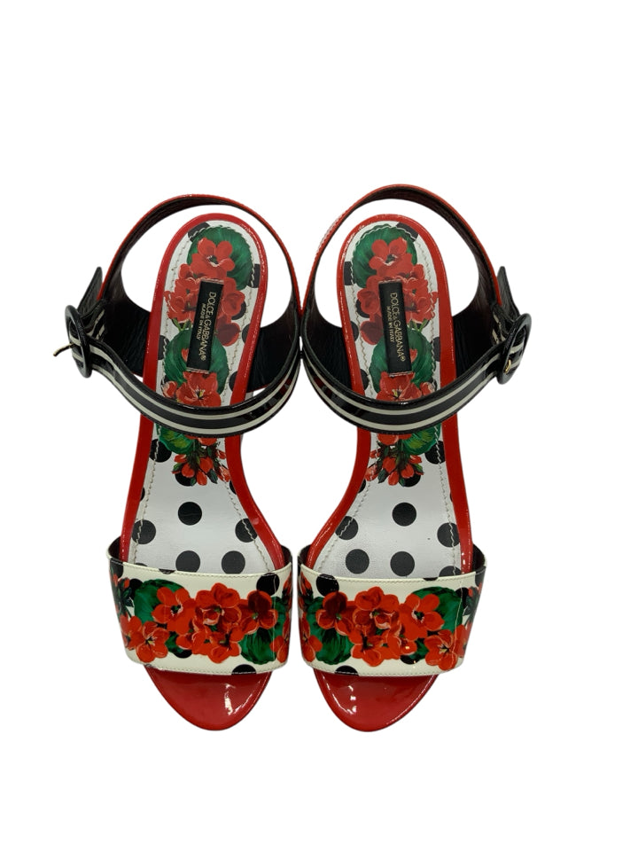 Dolce & Gabbana Geranium Flower Wedge Sandals Women's Size 38.5 (US 8.5) - Comfortable Summer Wedges for Beach, Vacation & Casual Outings